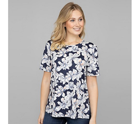 IN-PRINT Shirt, 1/2-Arm Seitenschlitze Blumendruck mit Effektfolie