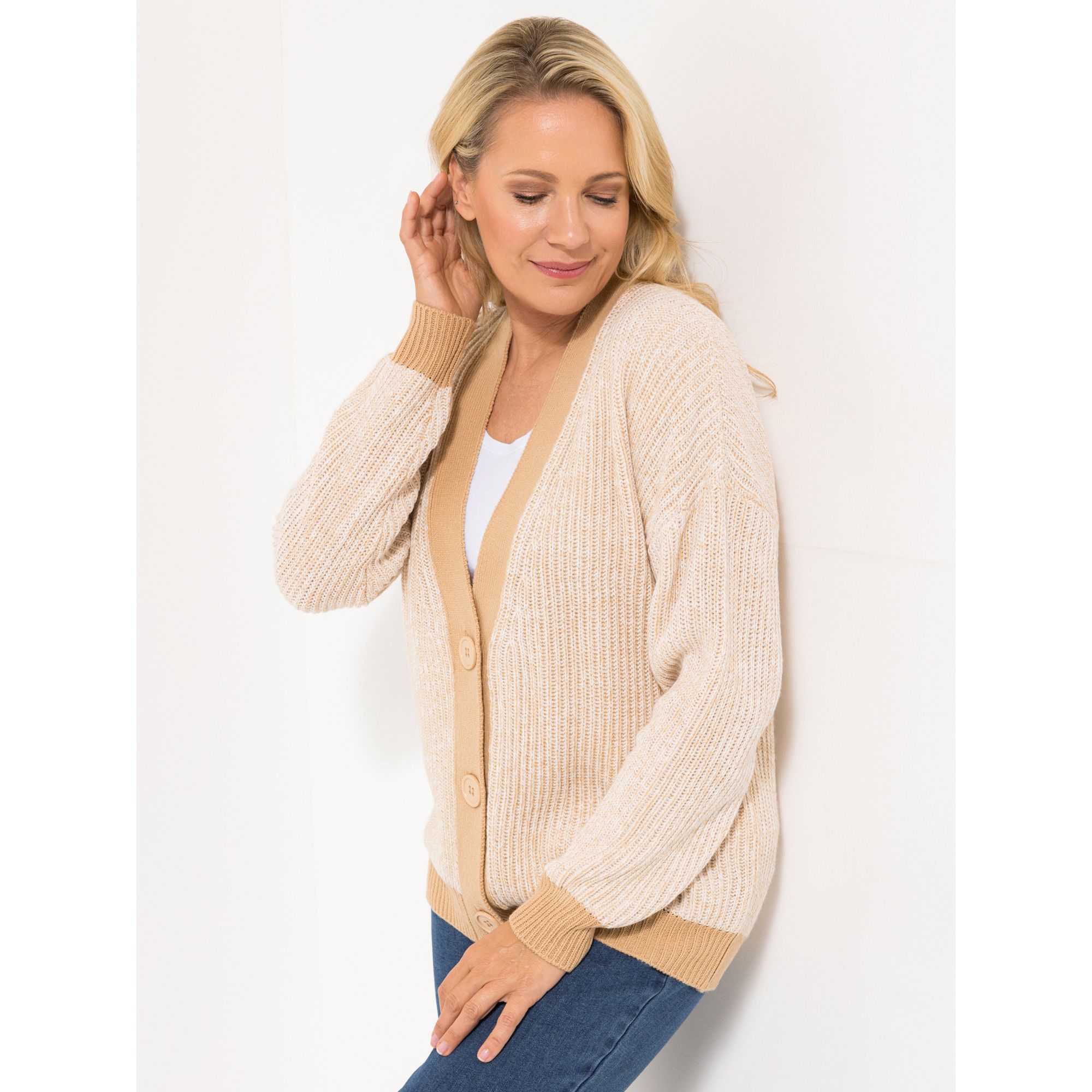 CASHMASOFT Strickjacke, 1/1-Arm V-Ausschnitt Rippstrick Cashmeregriff