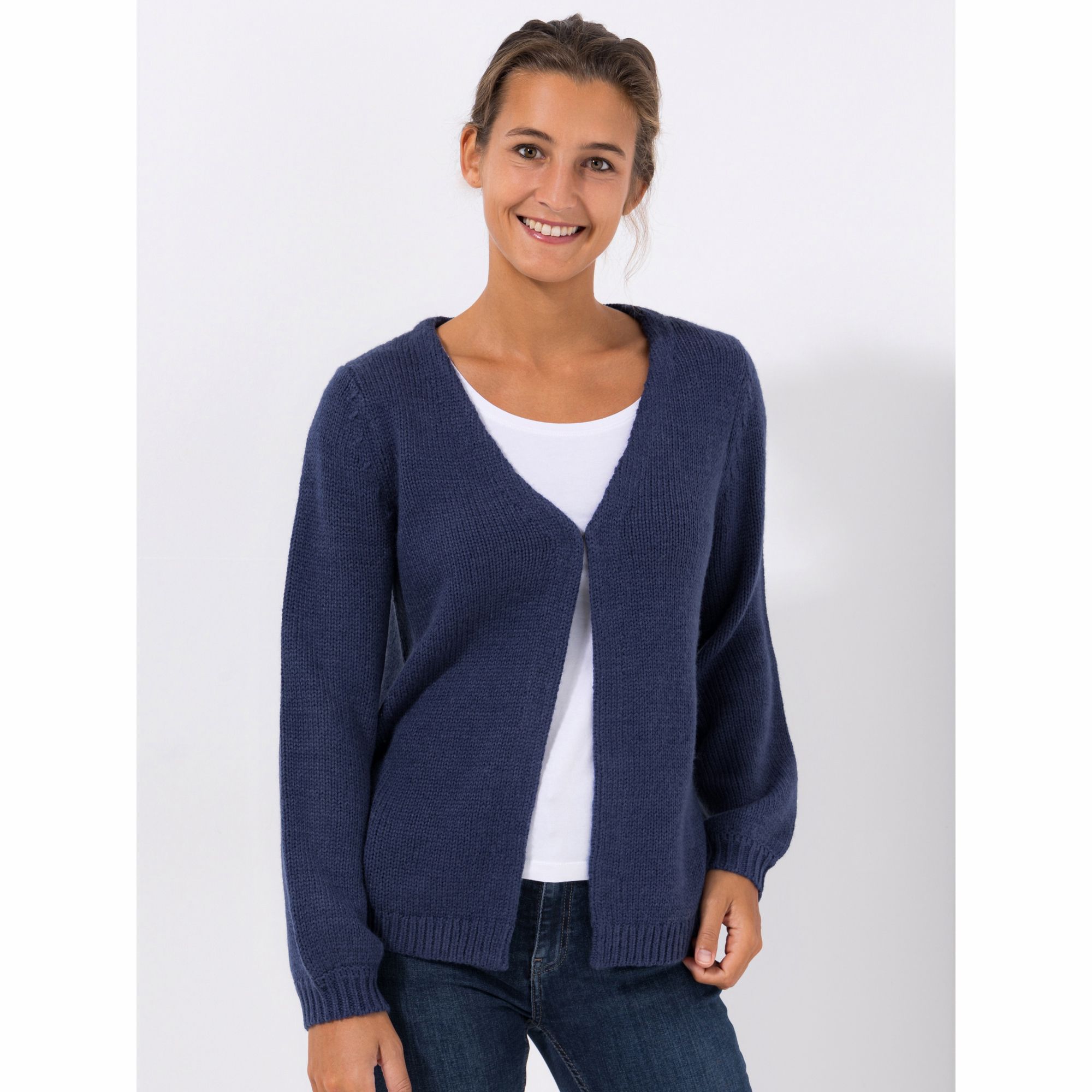 VIA MILANO Strickjacke, 1/1-Arm V-Ausschnitt ausgestellter Ärmel