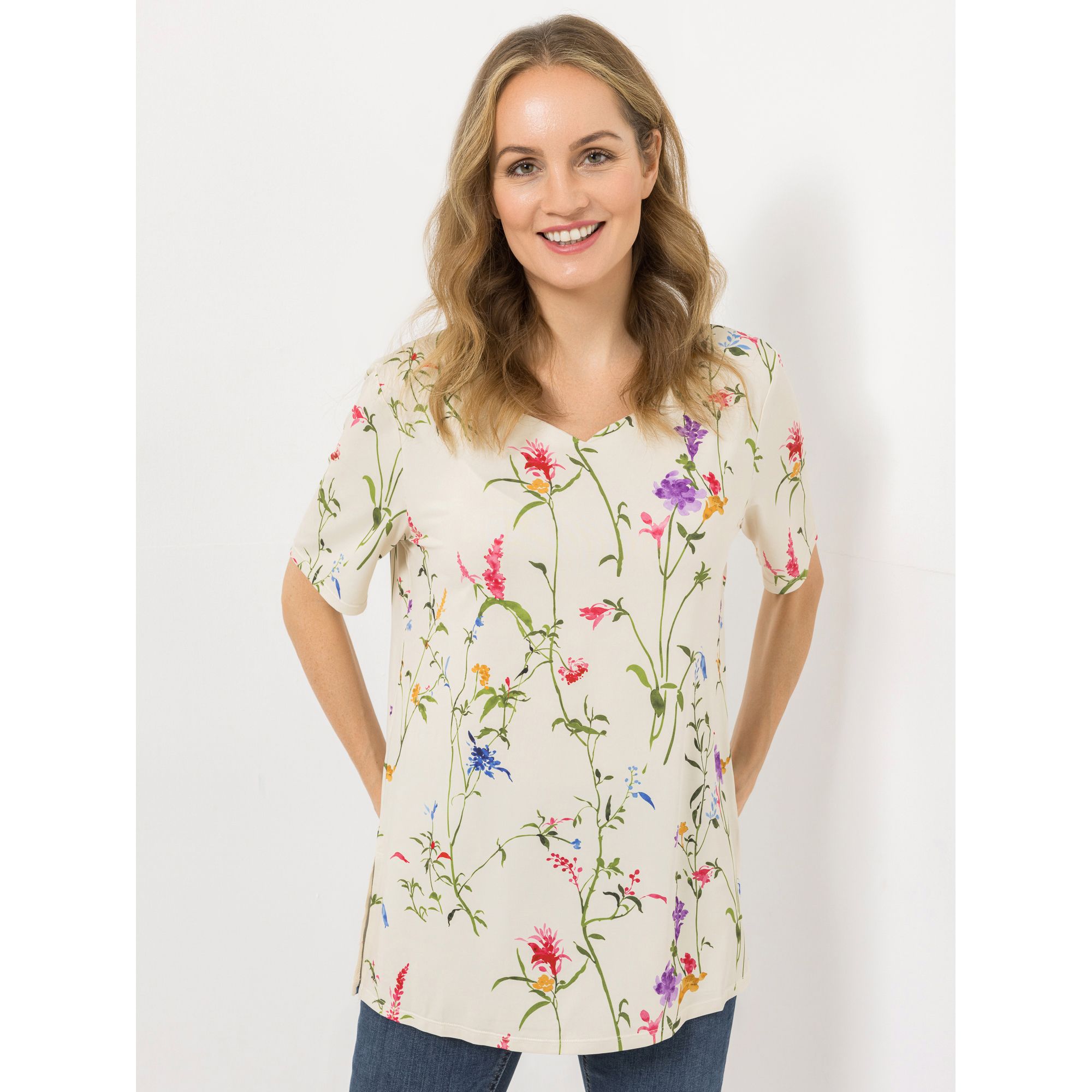 IN-PRINT Shirt 1/2-Arm Herzausschnitt Blumendruck