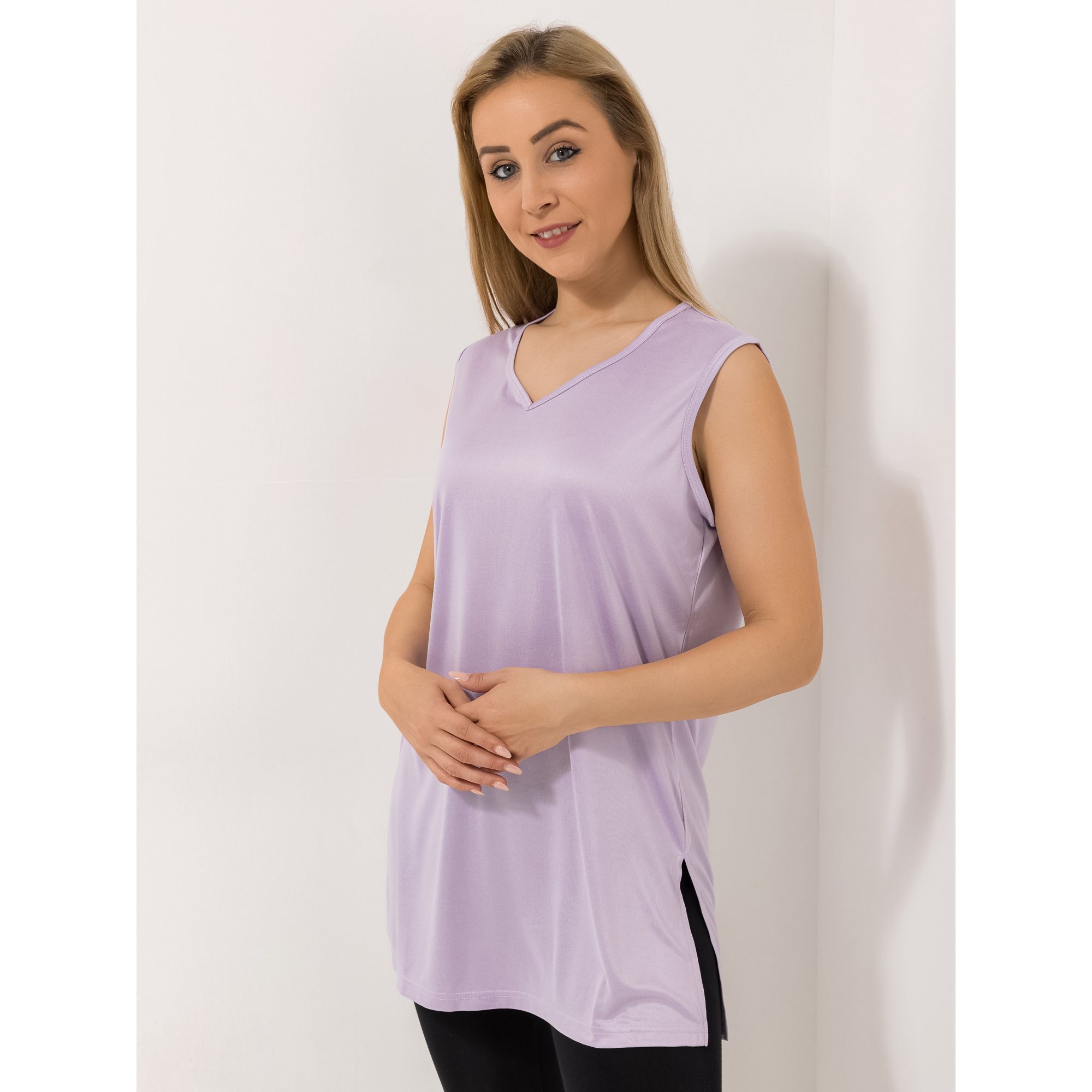 JERYMOOD HOMEWEAR Longtop, ohne Arm Mikrofaser Herz-Ausschnitt Seitenschlitze