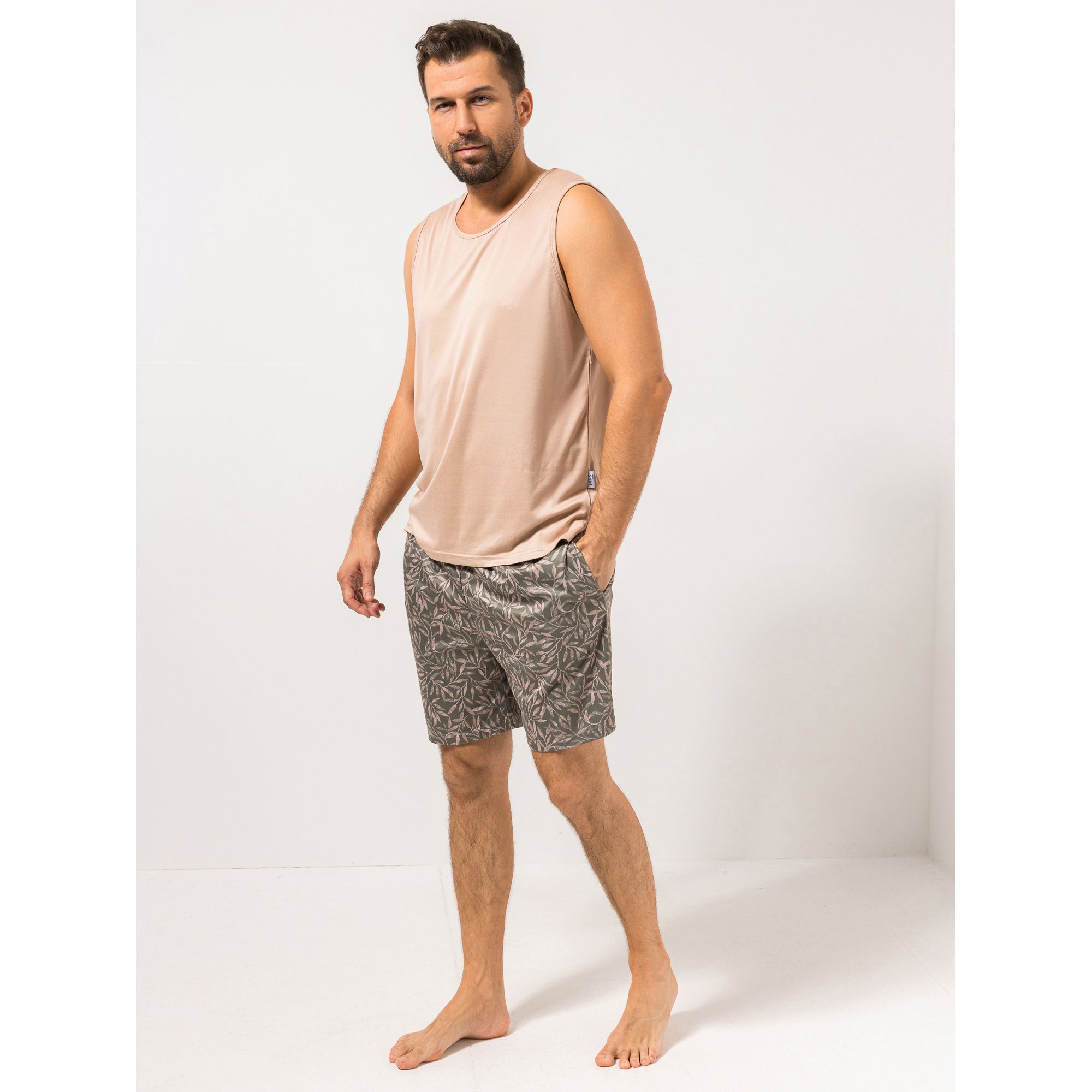 MEN'S TOUCH Pyjama Set Mikrofaser Jersey Shorty Shirt ohne Arm