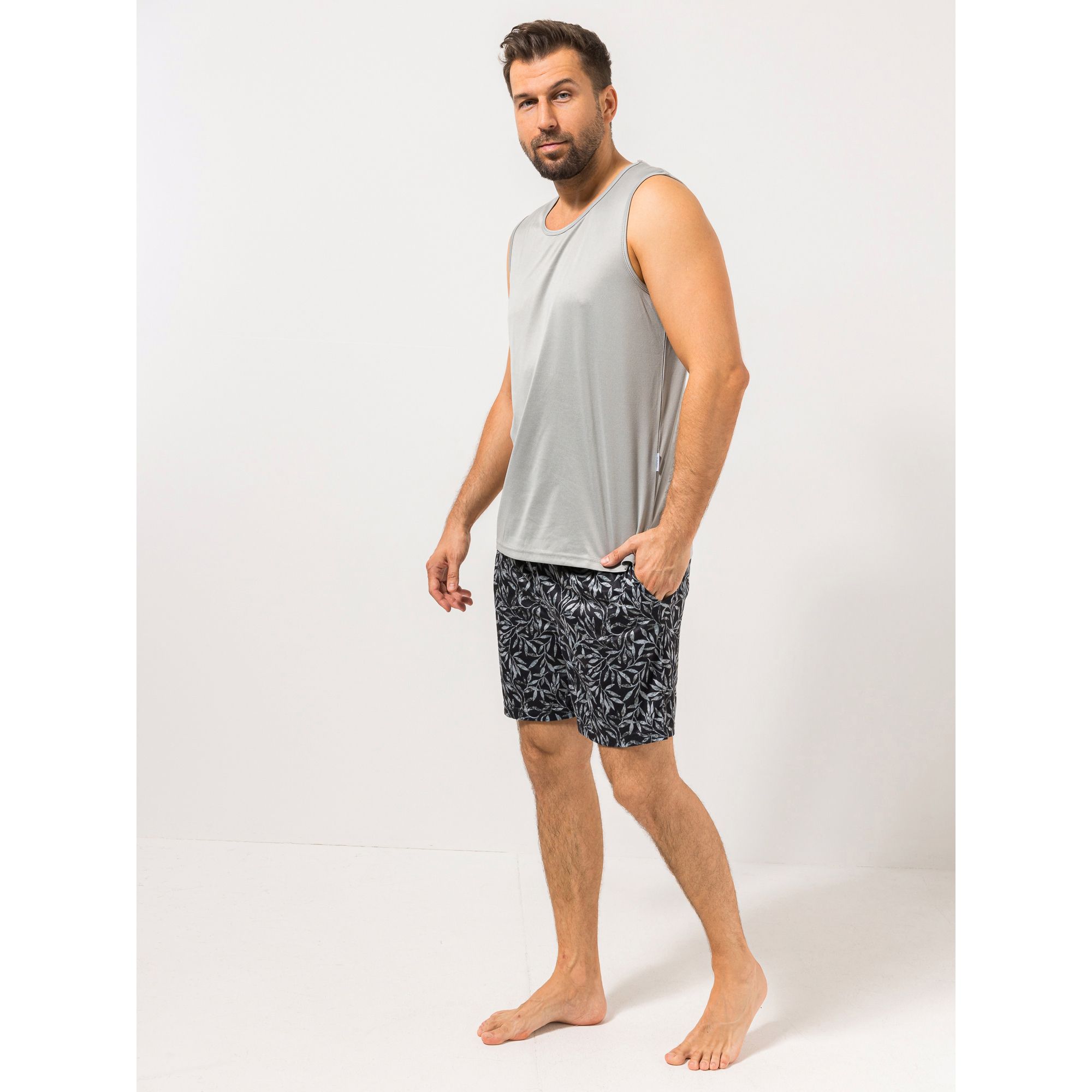 MEN'S TOUCH Pyjama Set Mikrofaser Jersey Shorty Shirt ohne Arm