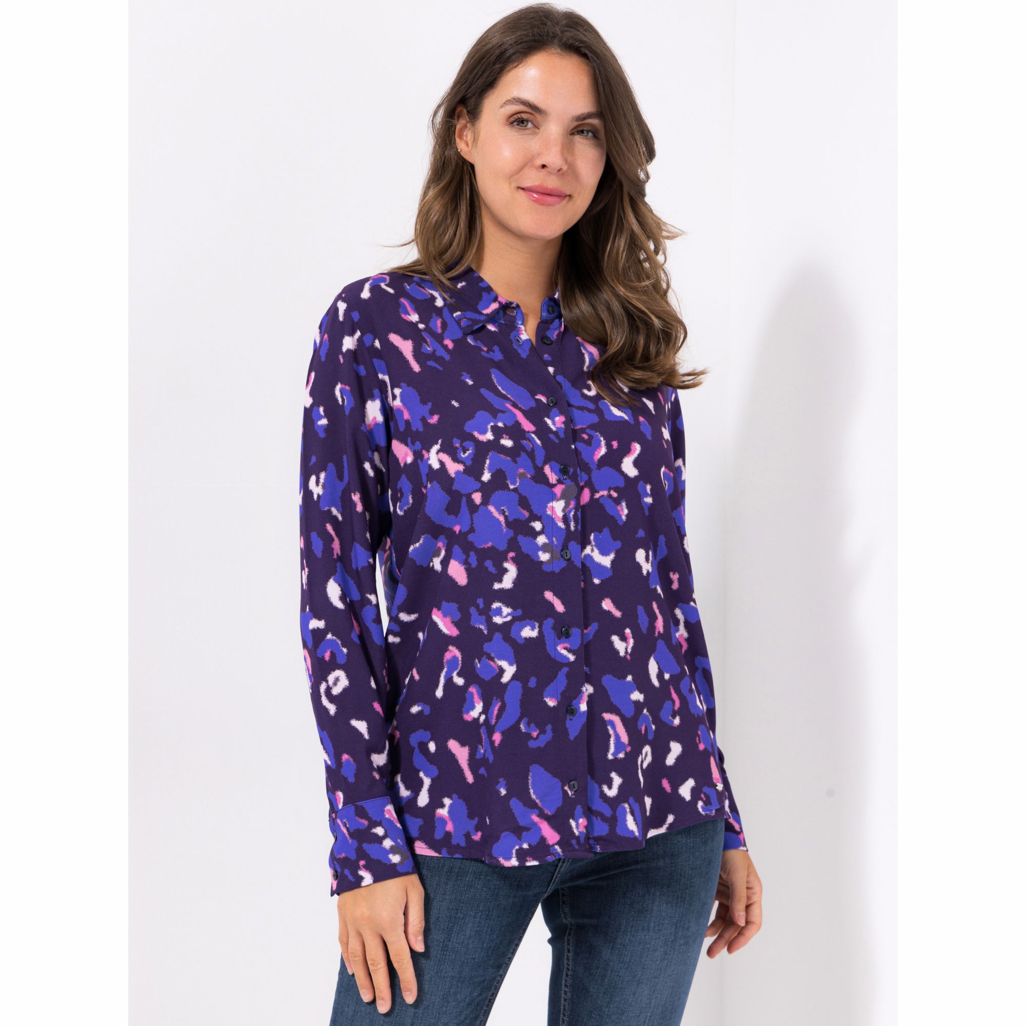LYLA Bluse Viskose-Ware Hemdblusenkragen leger weit