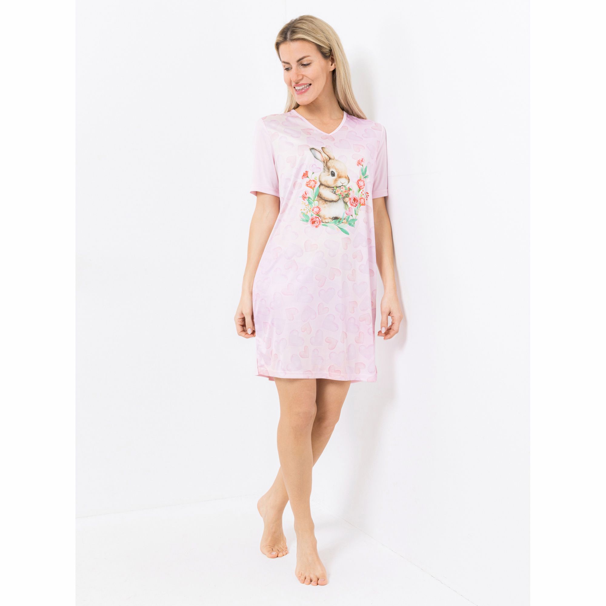 LITTLE ROSE Bigshirt, 1/2-Arm Mikrofaser V-Ausschnitt Allover-Print