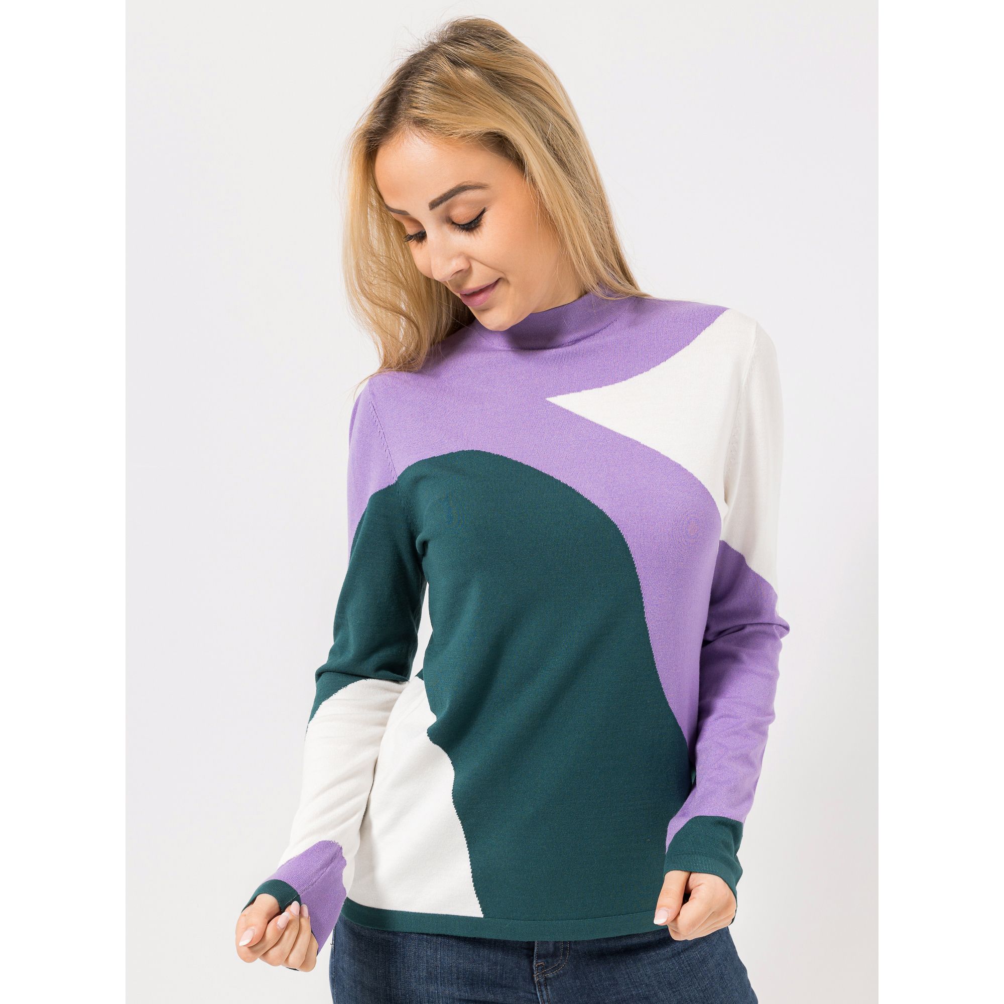 VIA MILANO Pullover, 1/1-Arm Stehkragen mit ECOVERO Viskose figurumspielend