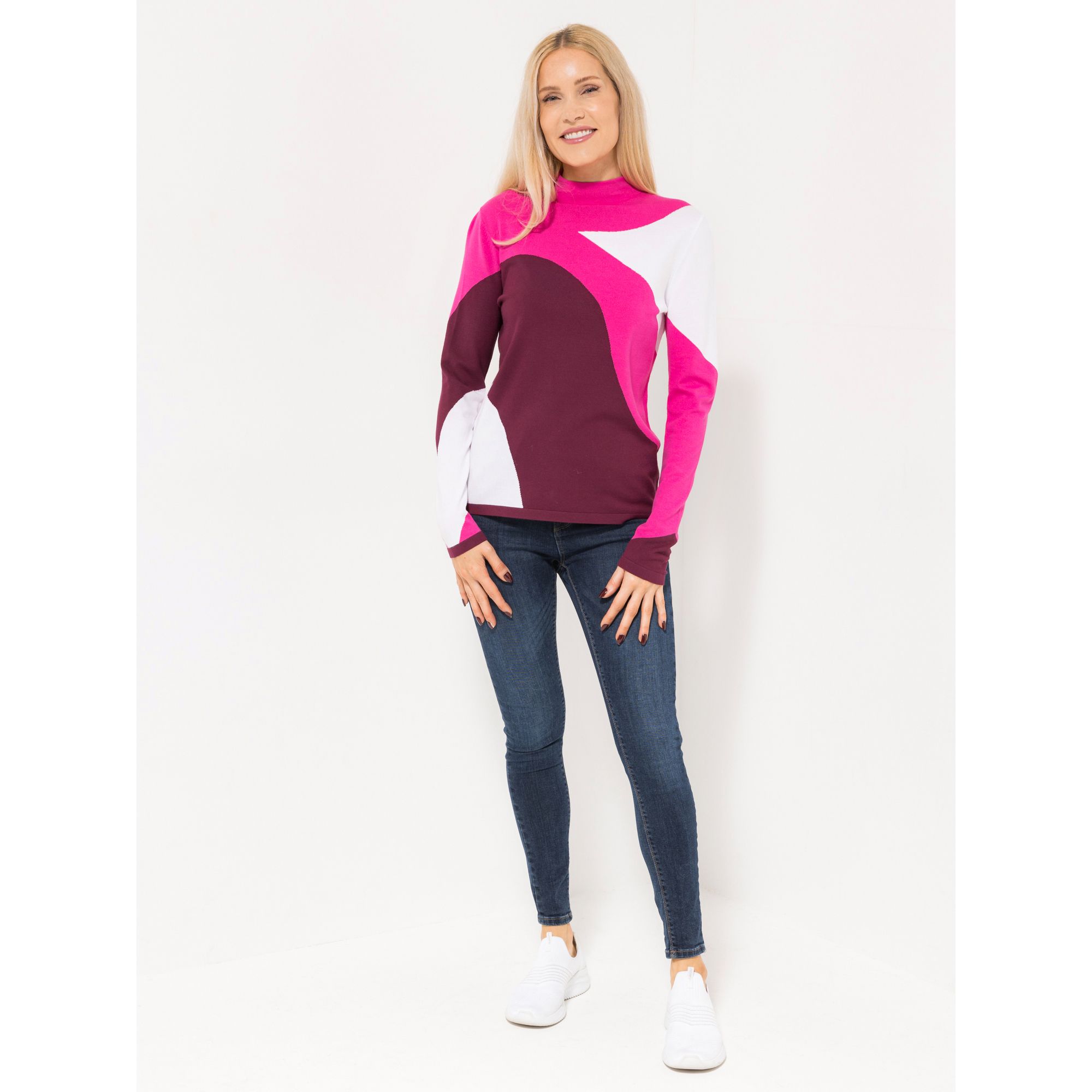 VIA MILANO Pullover, 1/1-Arm Stehkragen mit ECOVERO Viskose figurumspielend