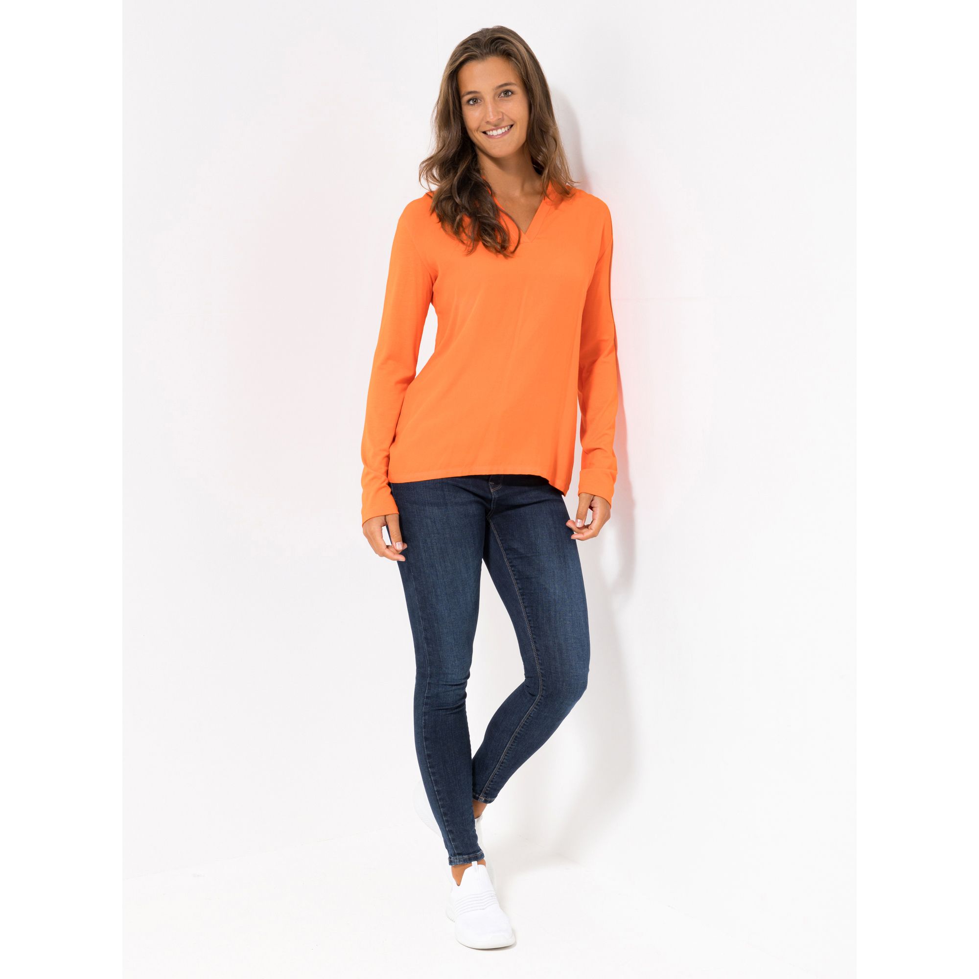 LOVELY SISTERS® Bluse, 1/1-Arm V-Ausschnitt mit Stehkragen Materialmix