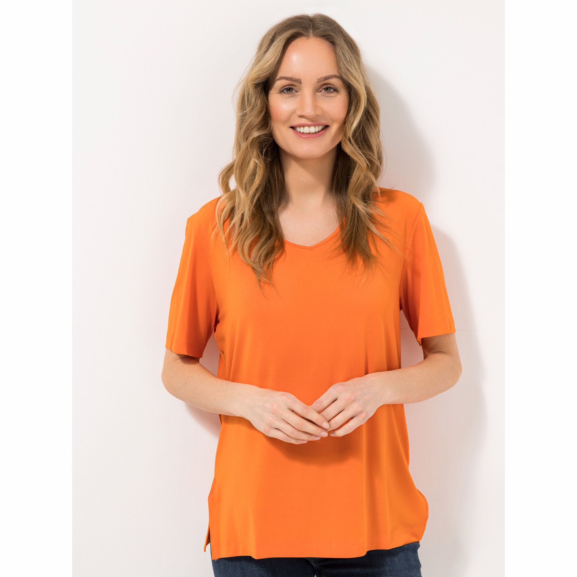 IN-PRINT Shirt, 1/2-Arm V-Ausschnitt Seitenschlitze elastische Ware