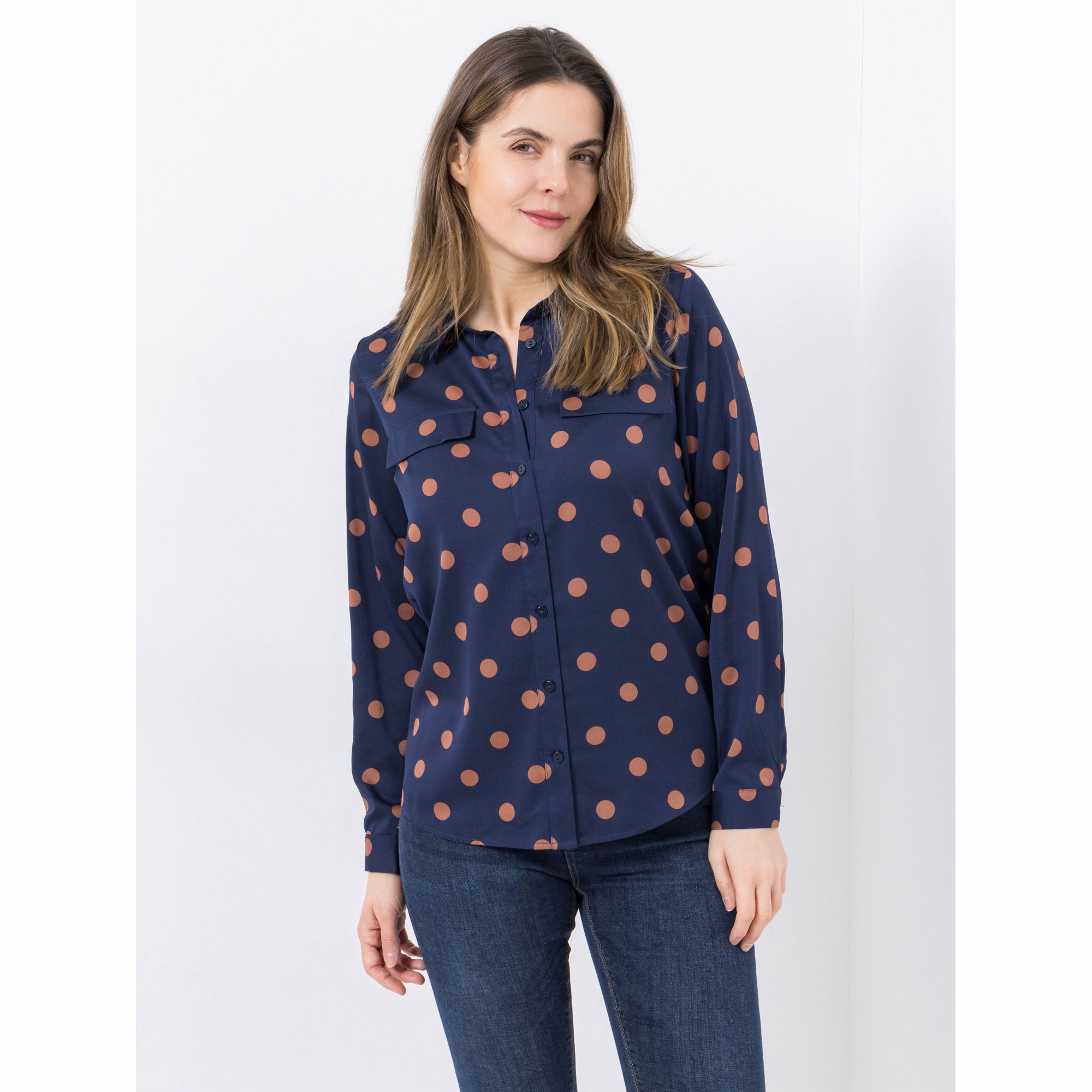 VIA MILANO Bluse, 1/1-Arm Hemdkragen Allover-Print figurumspielend