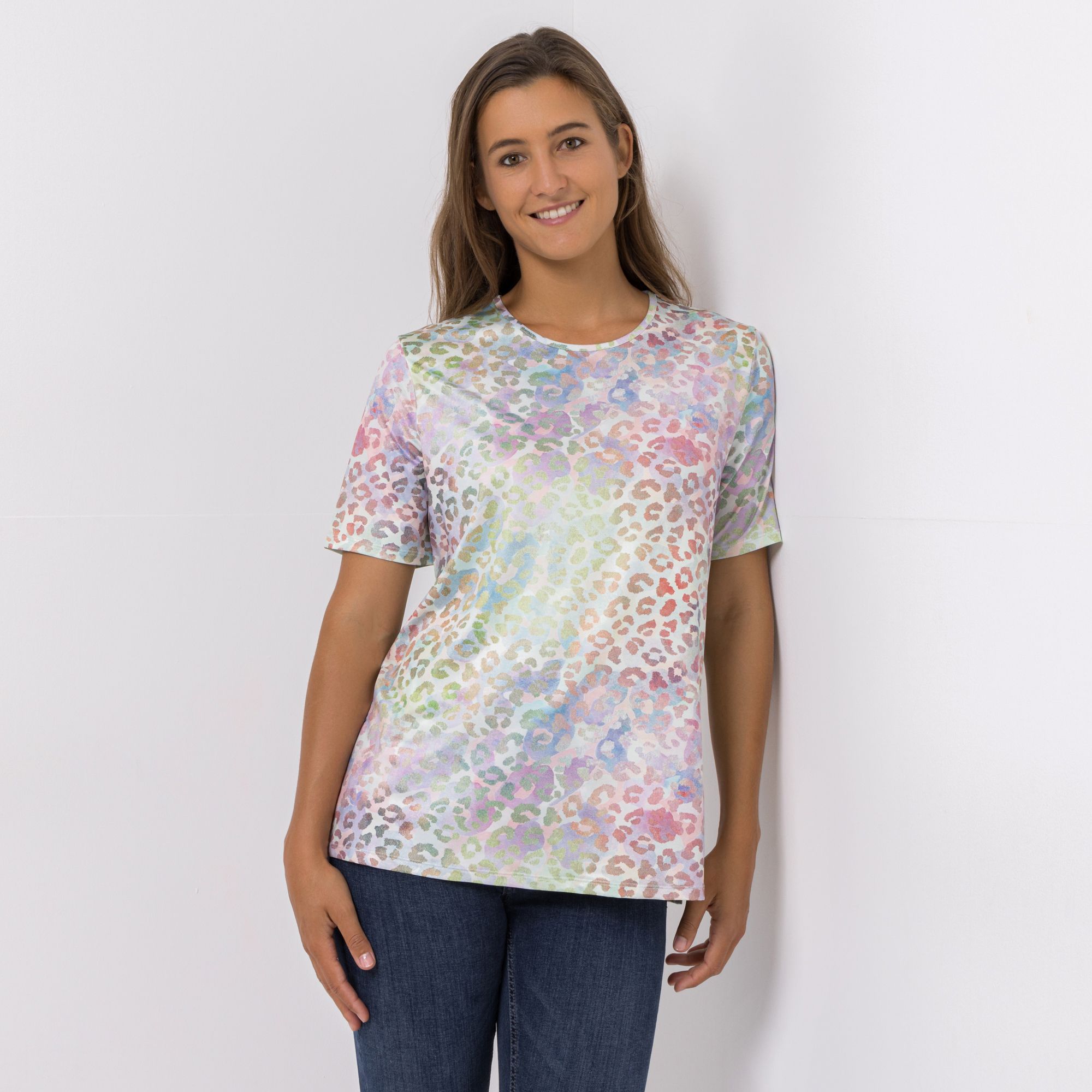 IN-PRINT Jersey-Shirt, 1/2-Arm Rundhalsausschnitt Seitenschlitze Leger weit