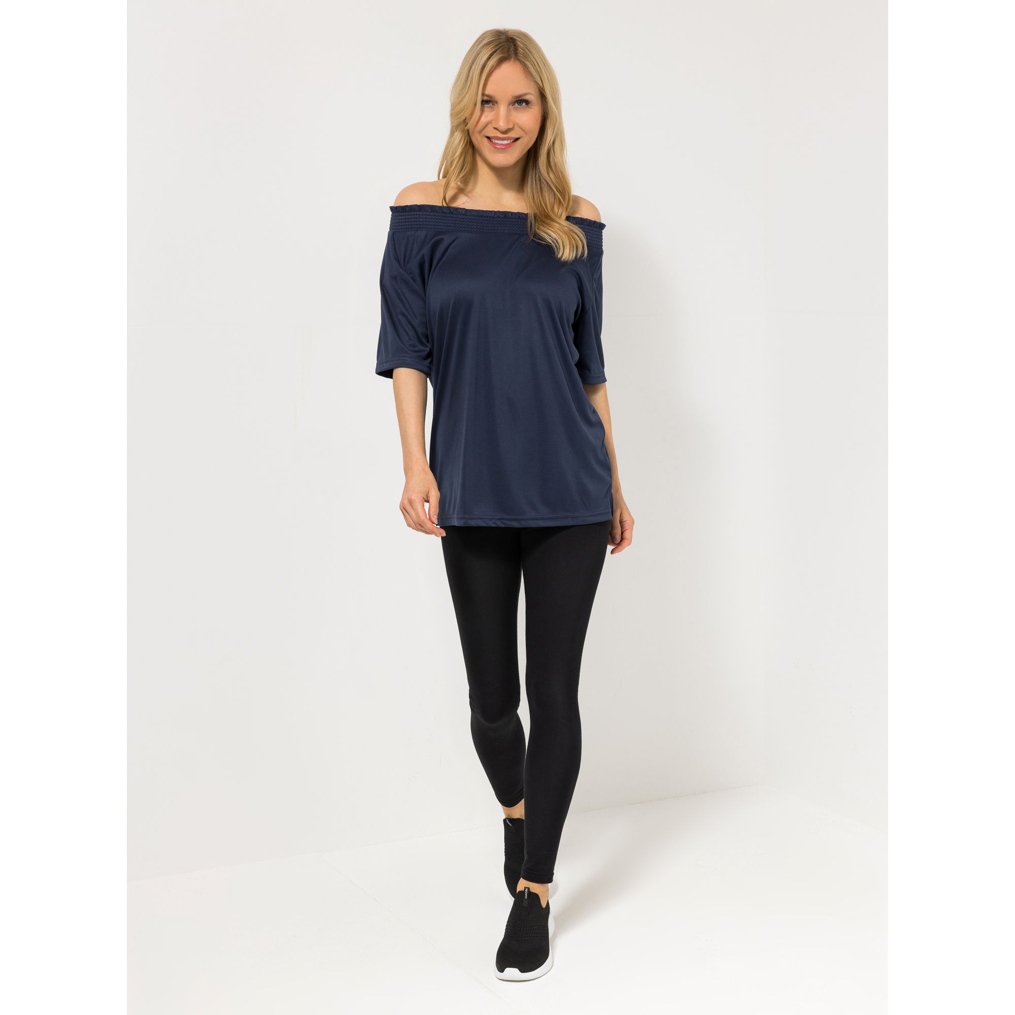 JERYMOOD HOMEWEAR Shirt, 1/2-Arm Carmen-Ausschnitt Seitenschlitze uni