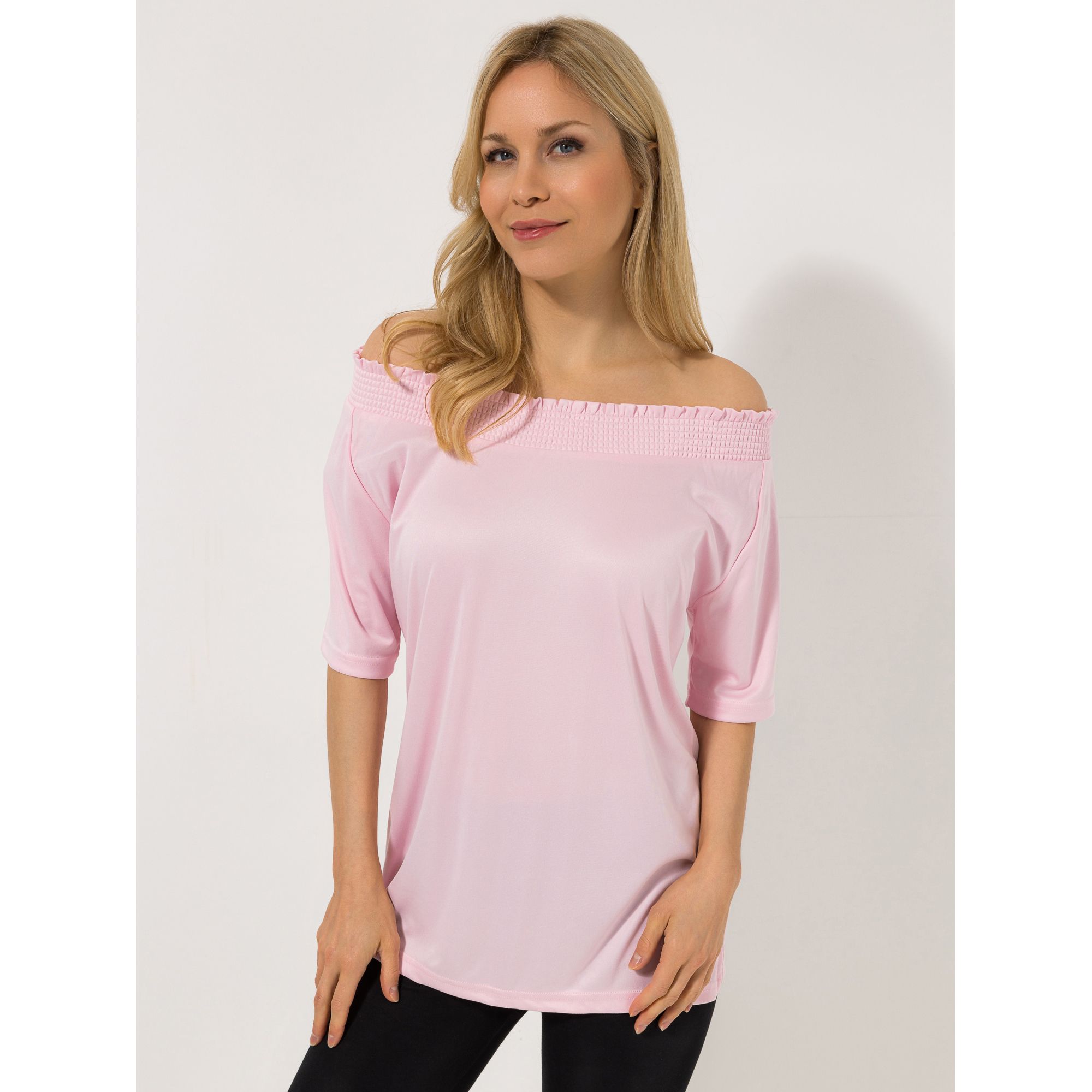JERYMOOD HOMEWEAR Shirt, 1/2-Arm Carmen-Ausschnitt Seitenschlitze uni