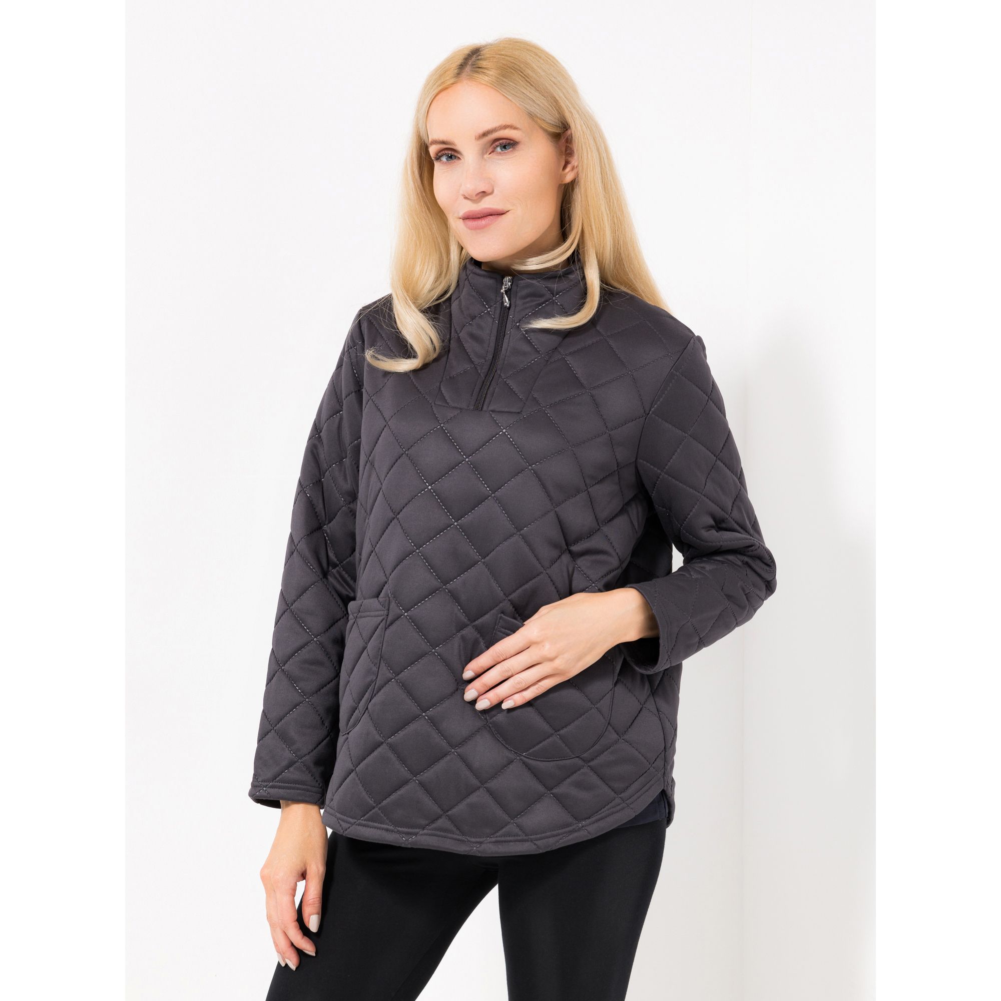 JERYMOOD HOMEWEAR Troyer, 1/1-Arm Mikrofaser gesteppt aufgesetzte Tasche