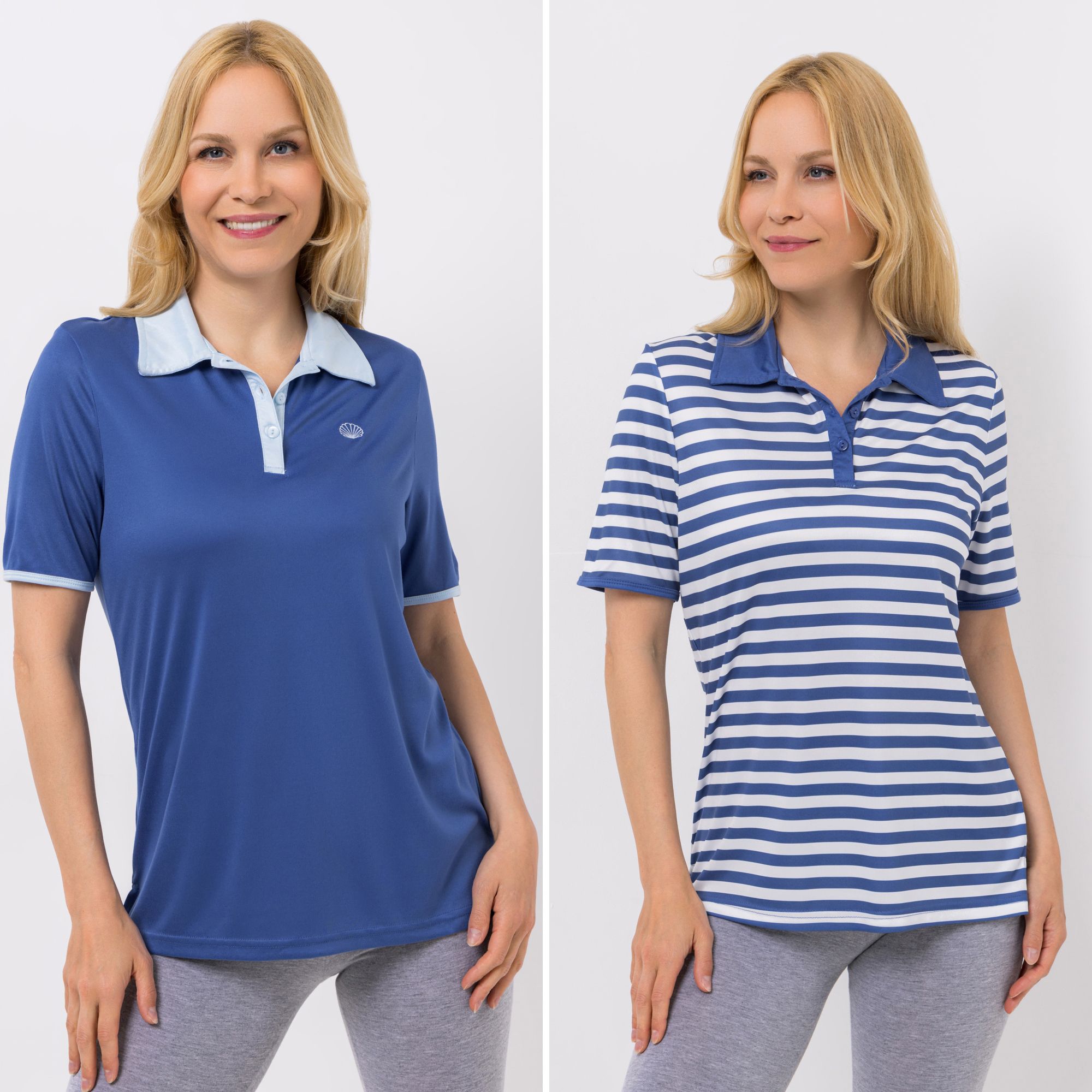JERYMOOD HOMEWEAR 2 Poloshirts, 1/2-Arm Mikrofaser Kontrastdetails Knopfleiste