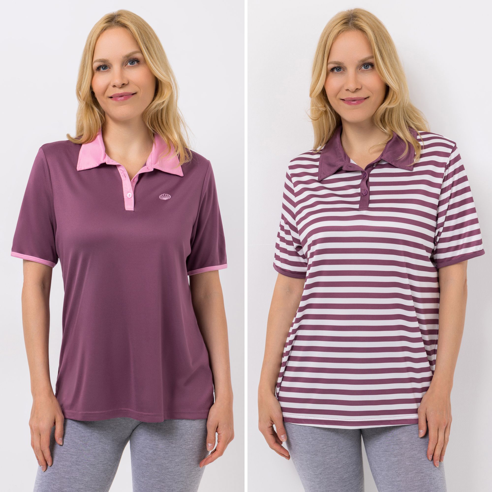 JERYMOOD HOMEWEAR 2 Poloshirts, 1/2-Arm Mikrofaser Kontrastdetails Knopfleiste