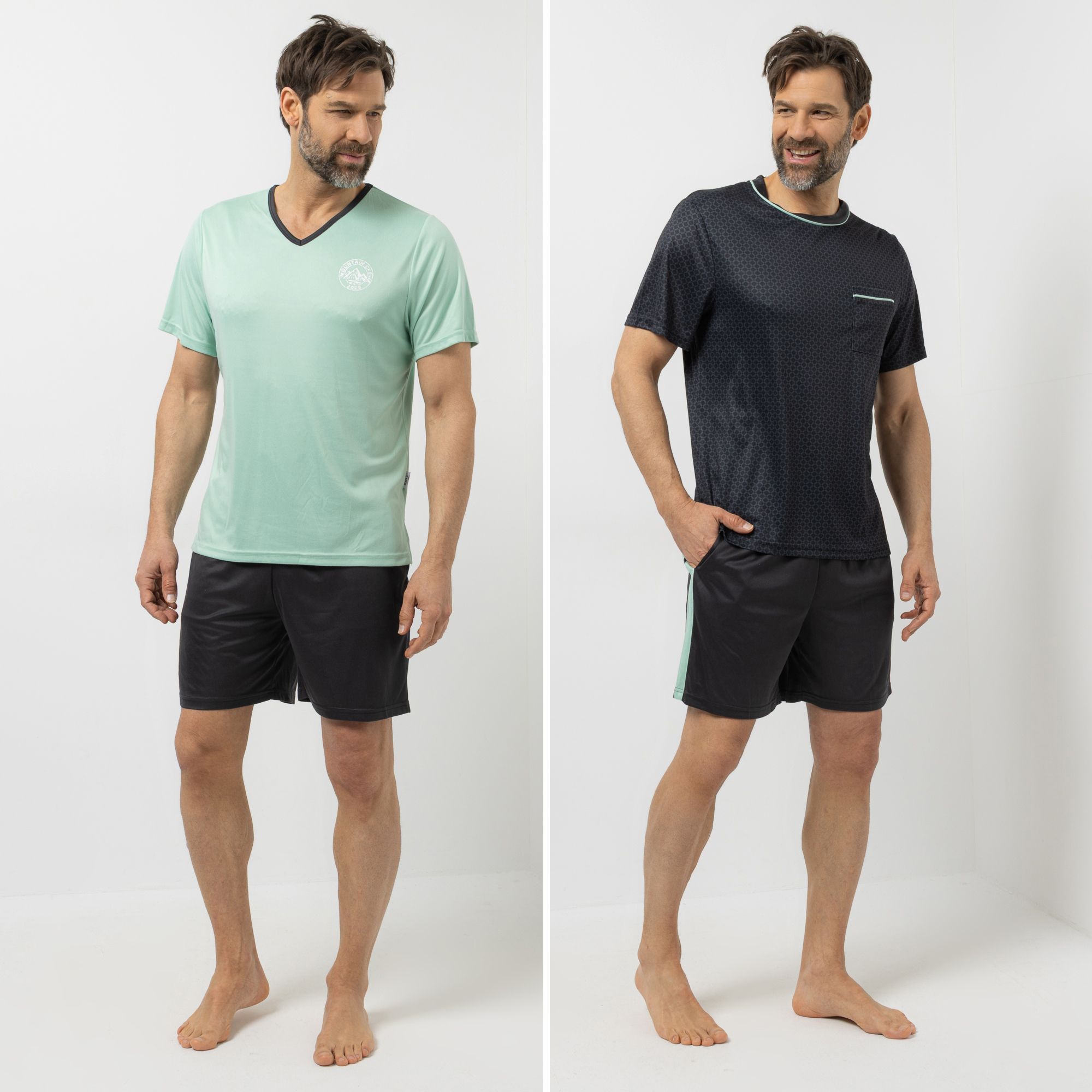 MEN'S TOUCH Pyjama-Set Shirt und Hose 1/2-Arm & Shorty mit Brusttasche