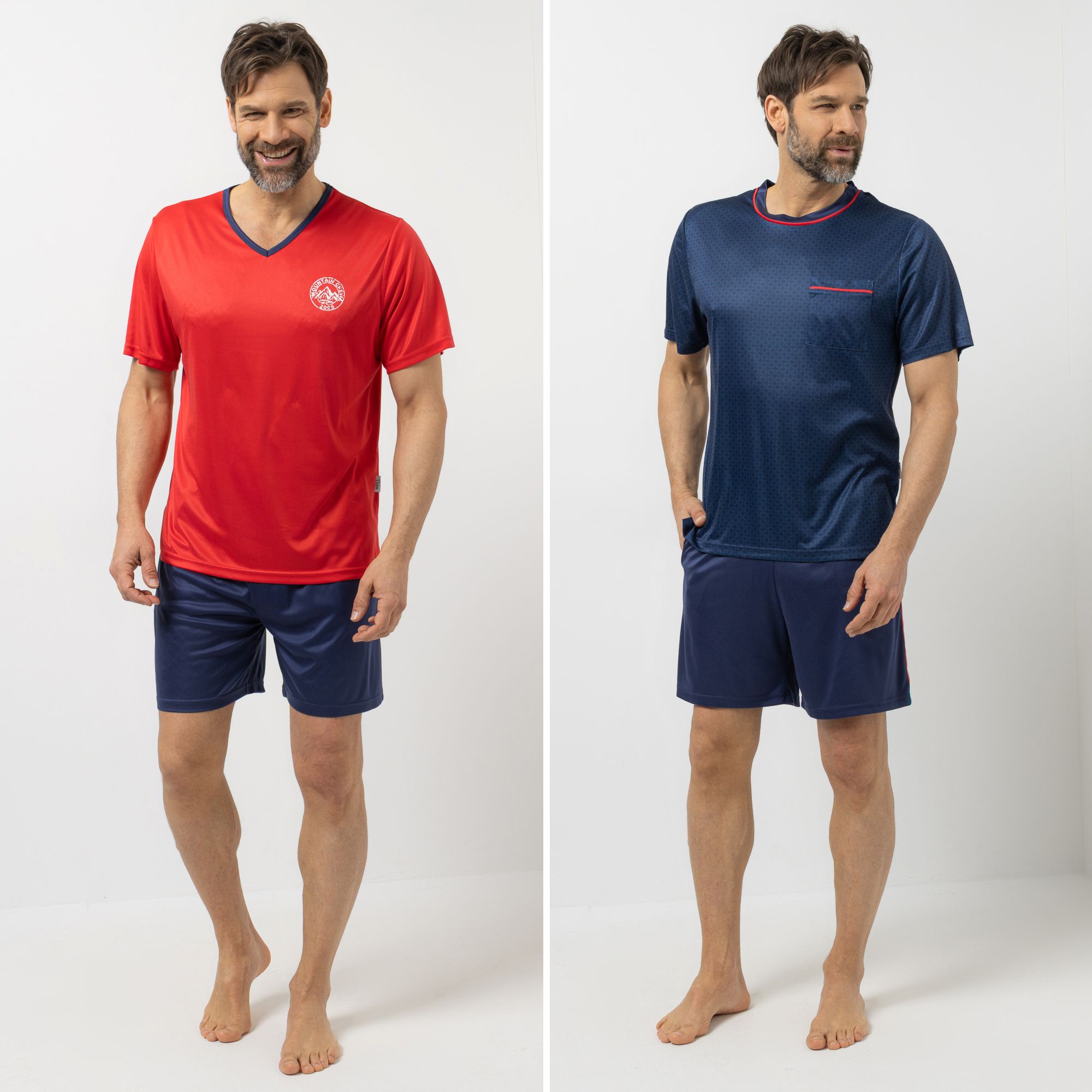 MEN'S TOUCH Pyjama-Set Shirt und Hose 1/2-Arm & Shorty mit Brusttasche
