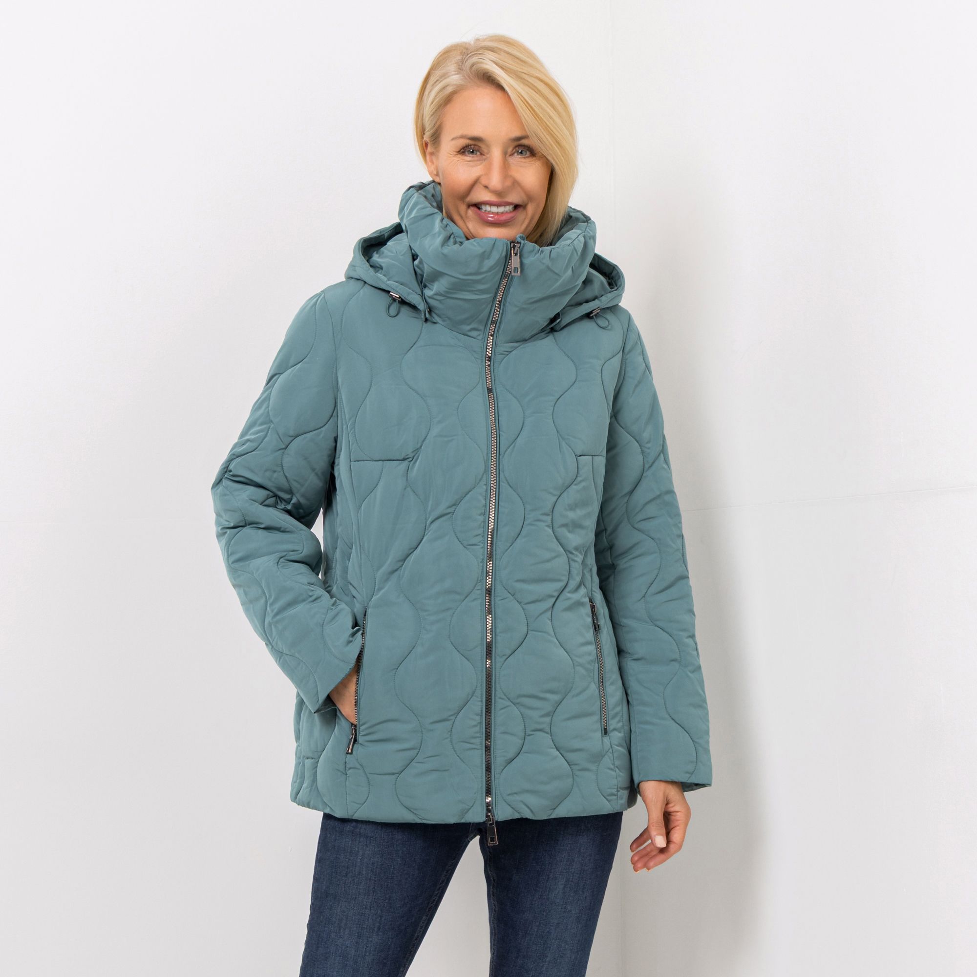CENTIGRADE Steppjacke hoher Zierstehkragen 2-Wege-Reißverschluss Wellensteppung