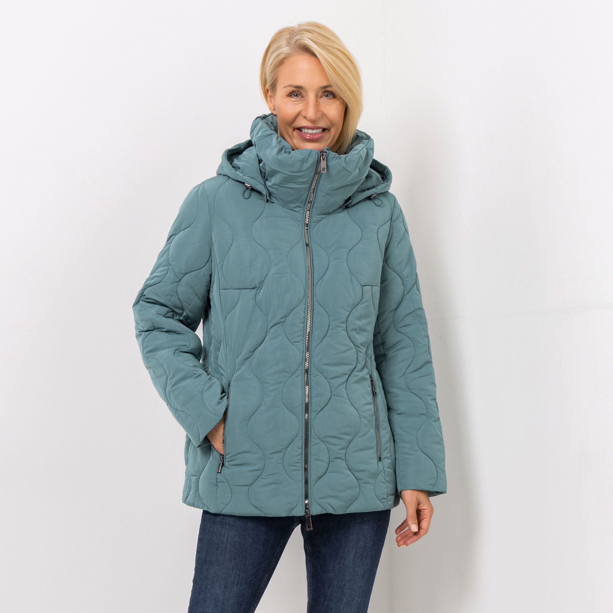 CENTIGRADE Steppjacke hoher Zierstehkragen 2-Wege-Reißverschluss Wellensteppung