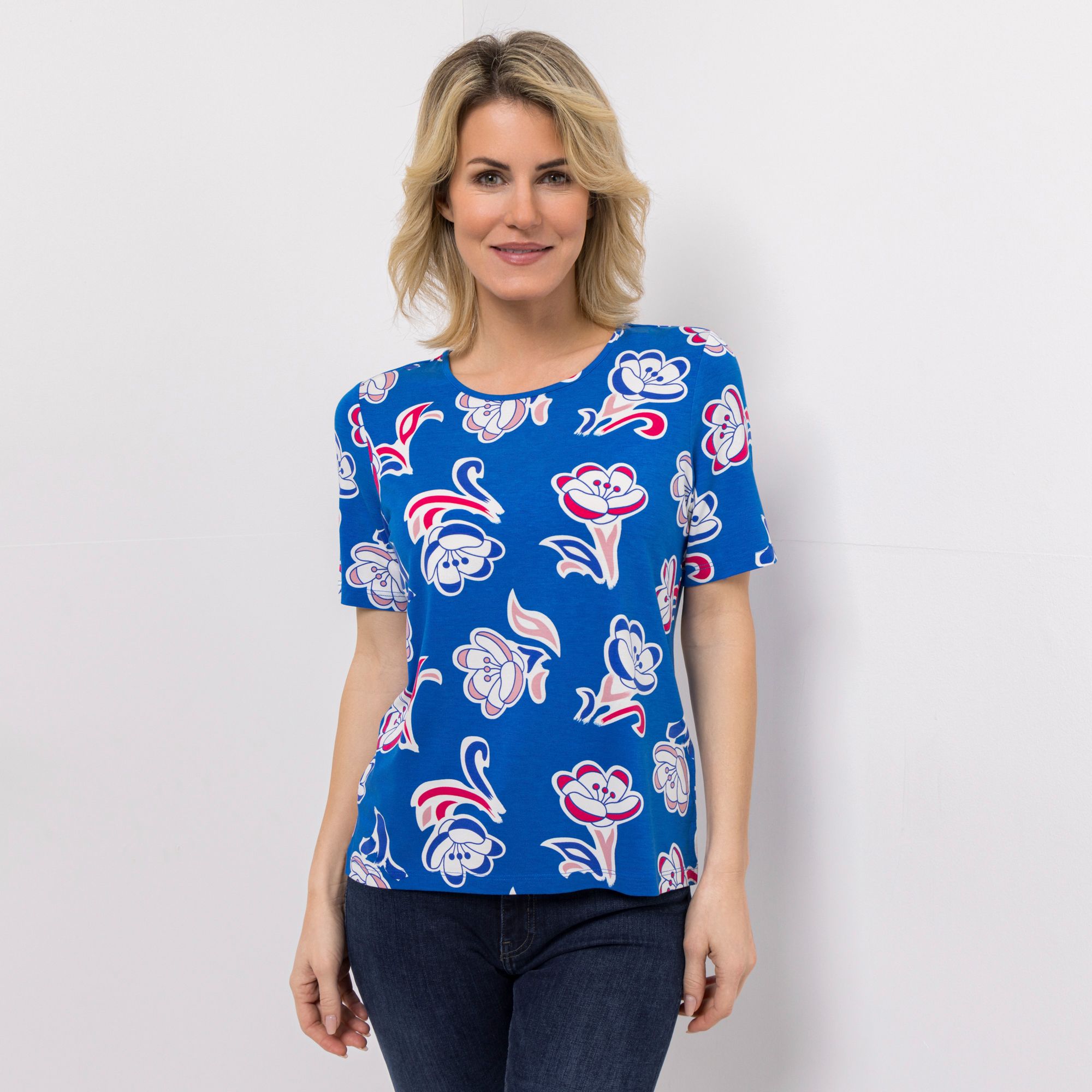 DENIM & CO. Shirt, 1/2-Arm Rundhalsausschnitt Seitenschlitze Allover-Druck