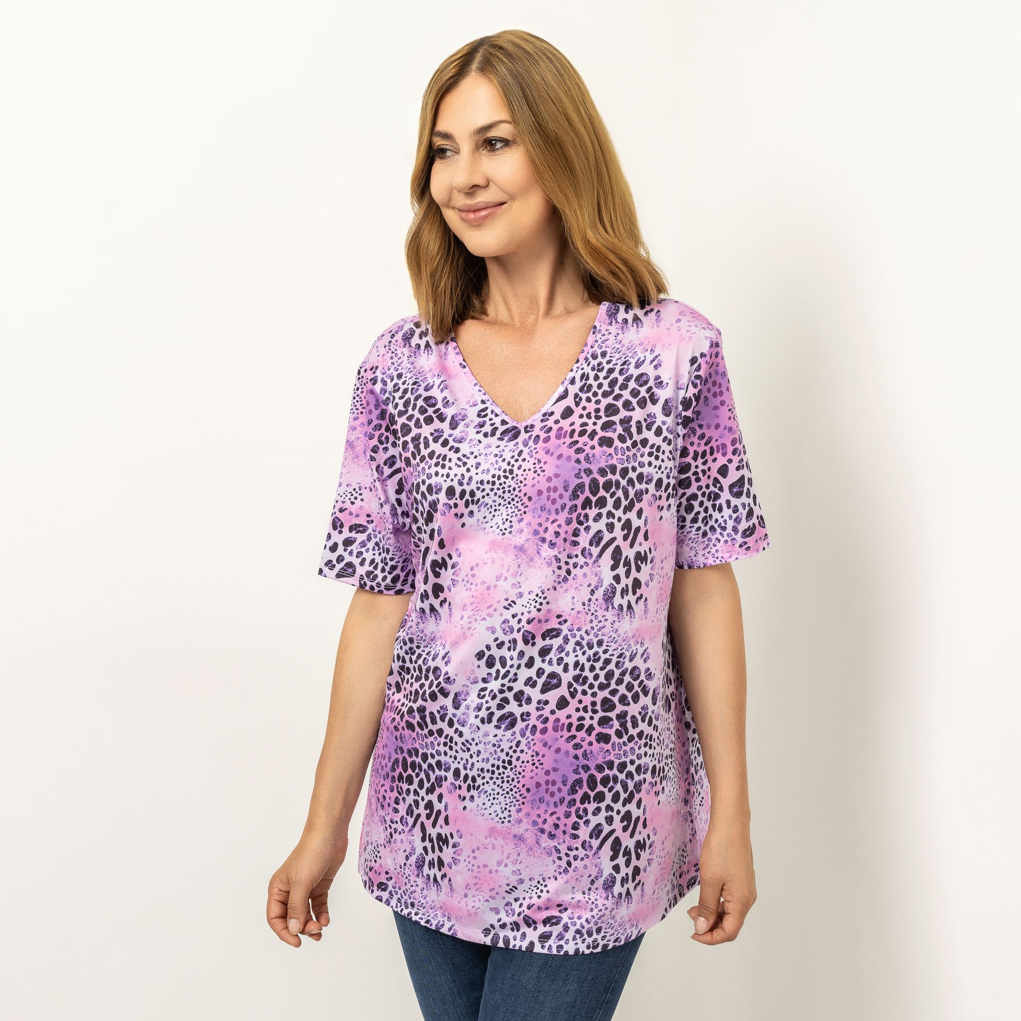 IN-PRINT Shirt, 1/2-Arm V-Ausschnitt Seitenschlitze