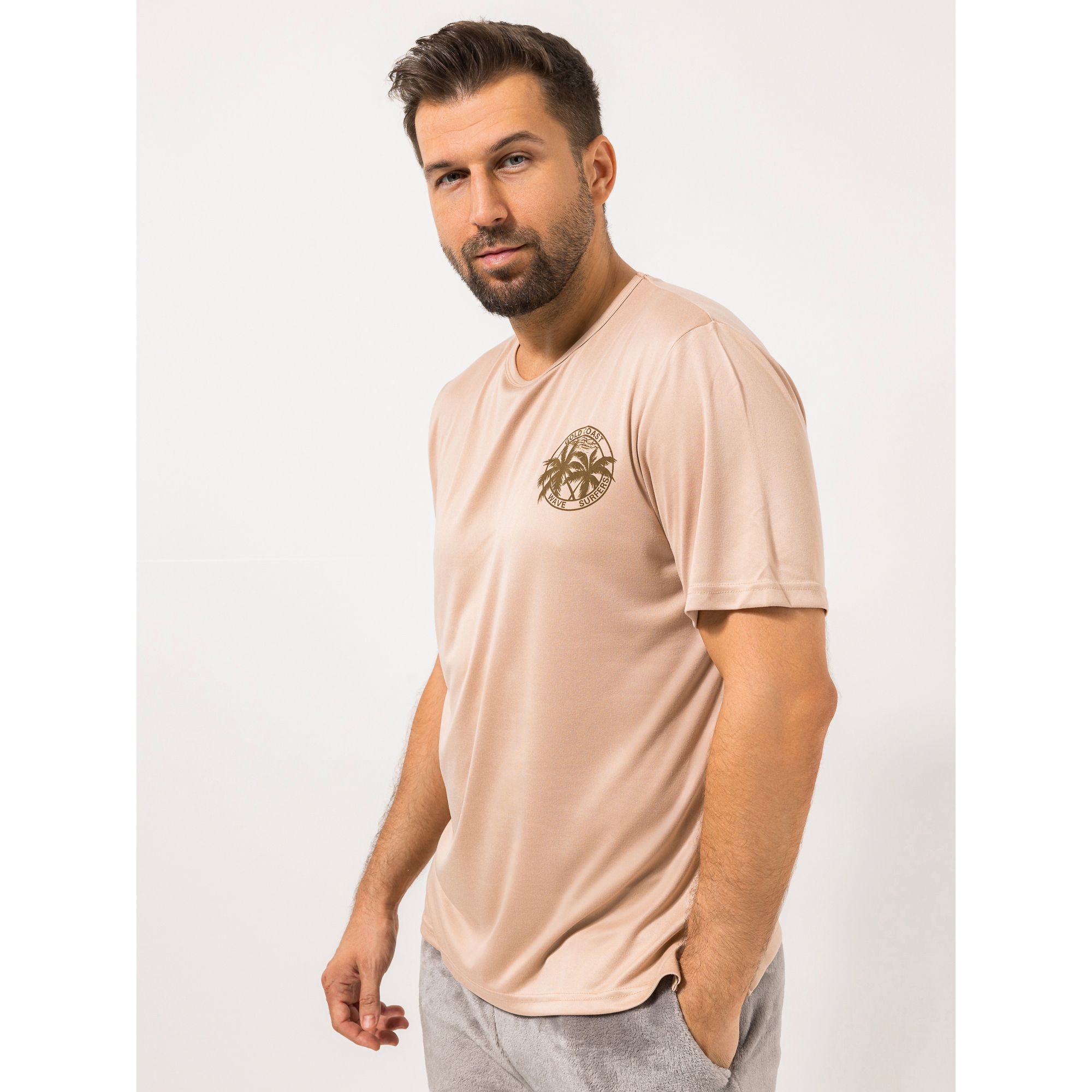 MEN'S TOUCH Shirt, 1/2-Arm Mikrofaser Rundhalsausschnitt schmale Form