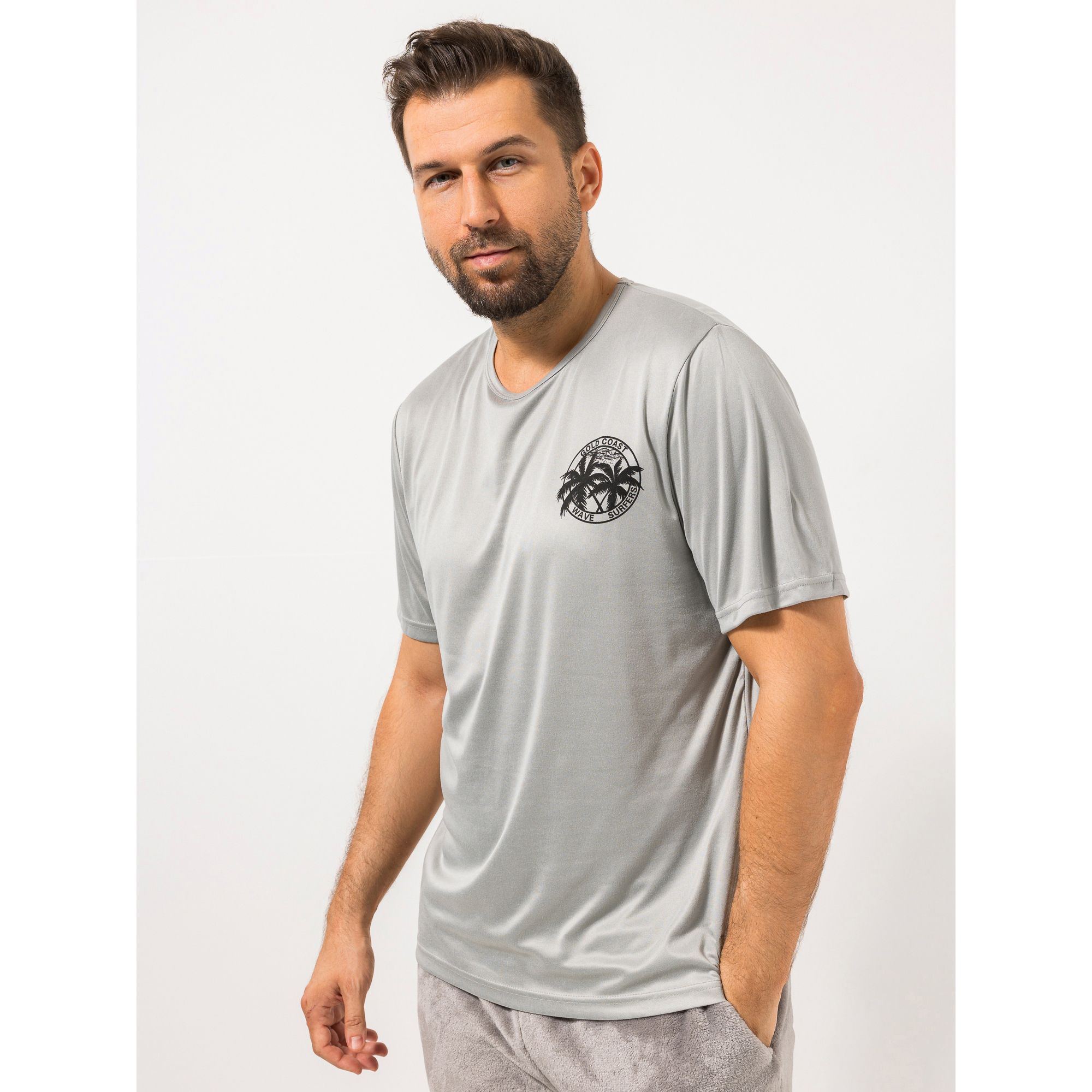 MEN'S TOUCH Shirt, 1/2-Arm Mikrofaser Rundhalsausschnitt schmale Form