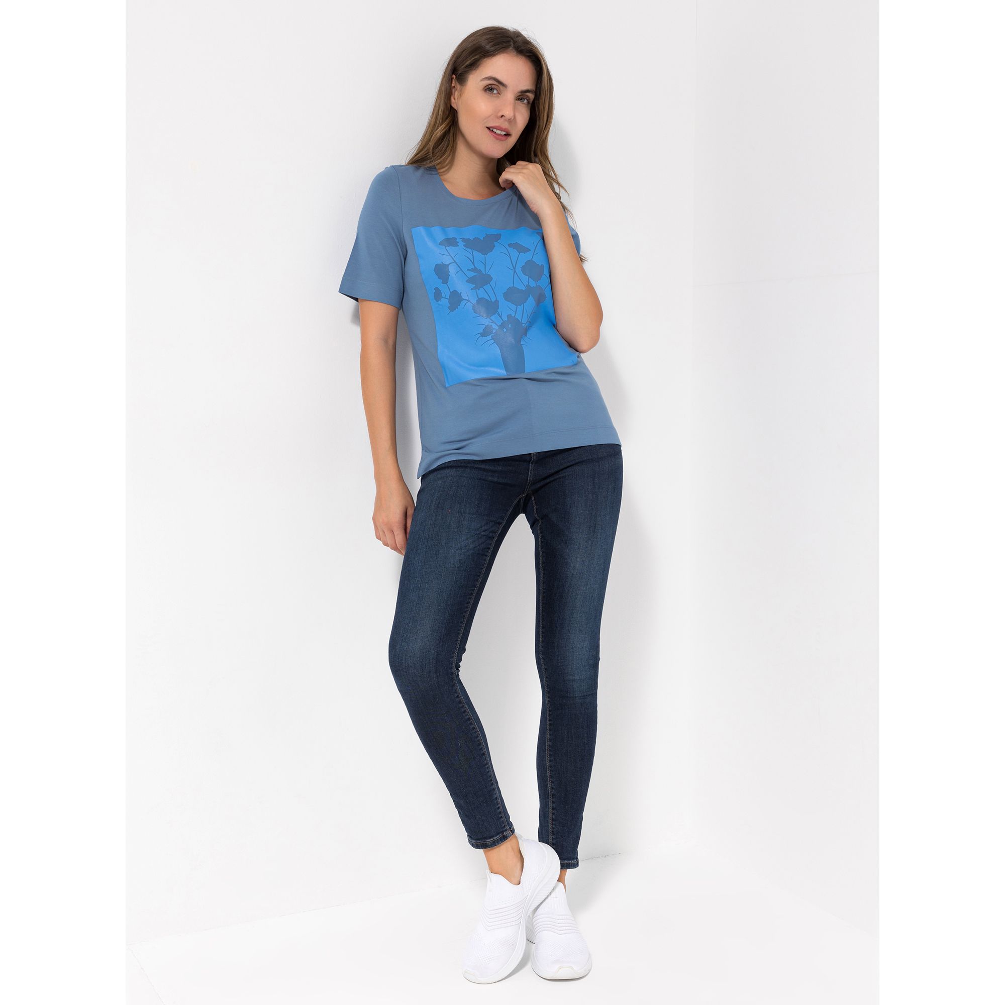 DENIM & CO. Shirt, 1/2-Arm Rundhalsausschnitt platzierter Druck mit ECOVERO Viskose