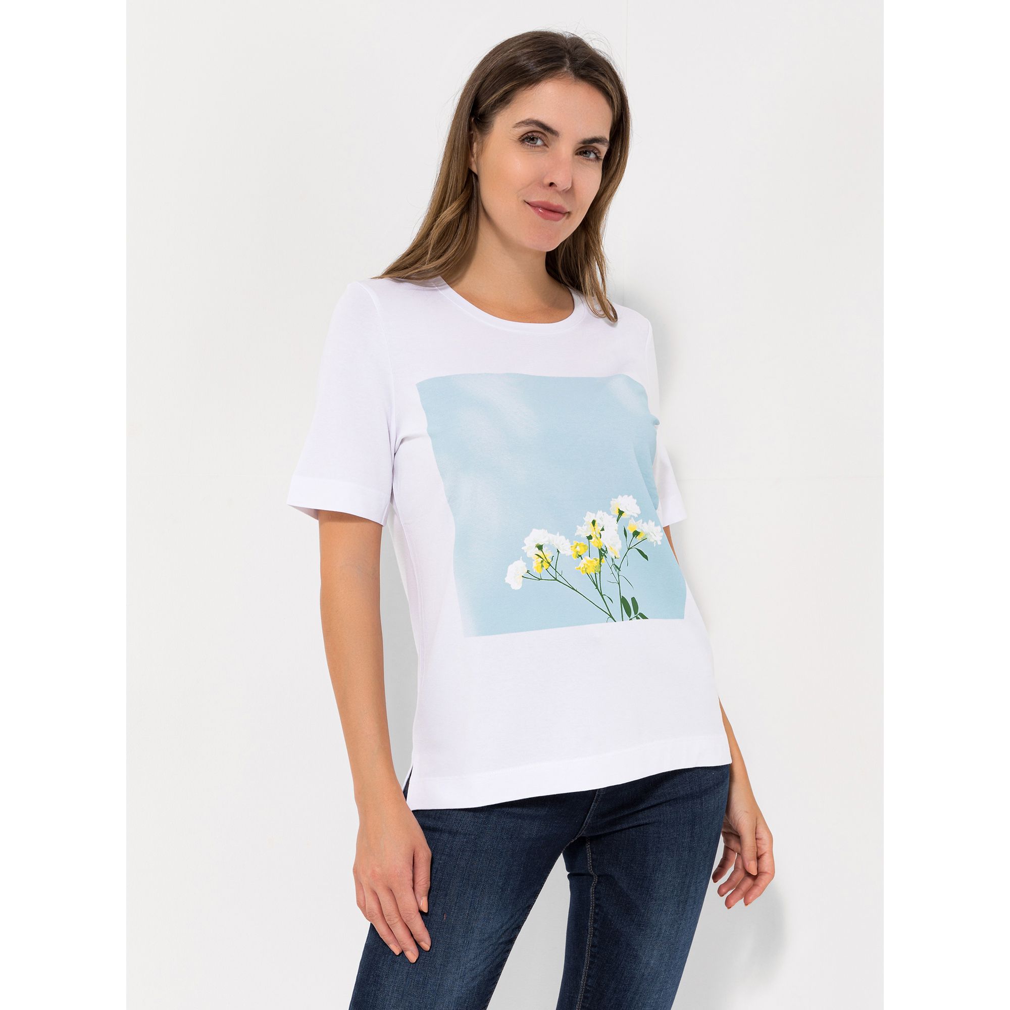 DENIM & CO. Shirt, 1/2-Arm Rundhalsausschnitt platzierter Druck mit ECOVERO Viskose