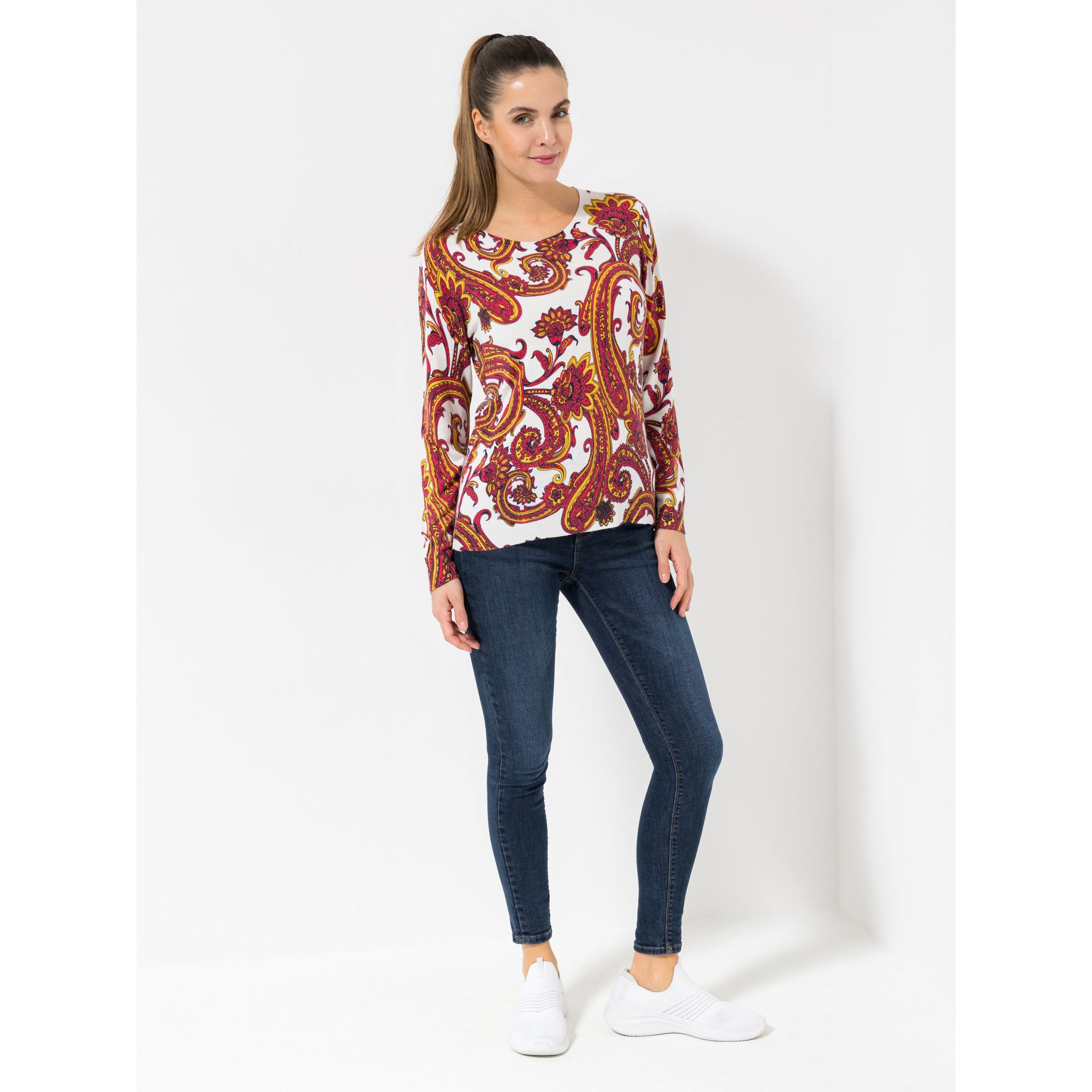 CASHMASOFT Pullover, 1/1-Arm Cashmeregriff Rundhalsausschnitt Paisley-Druck