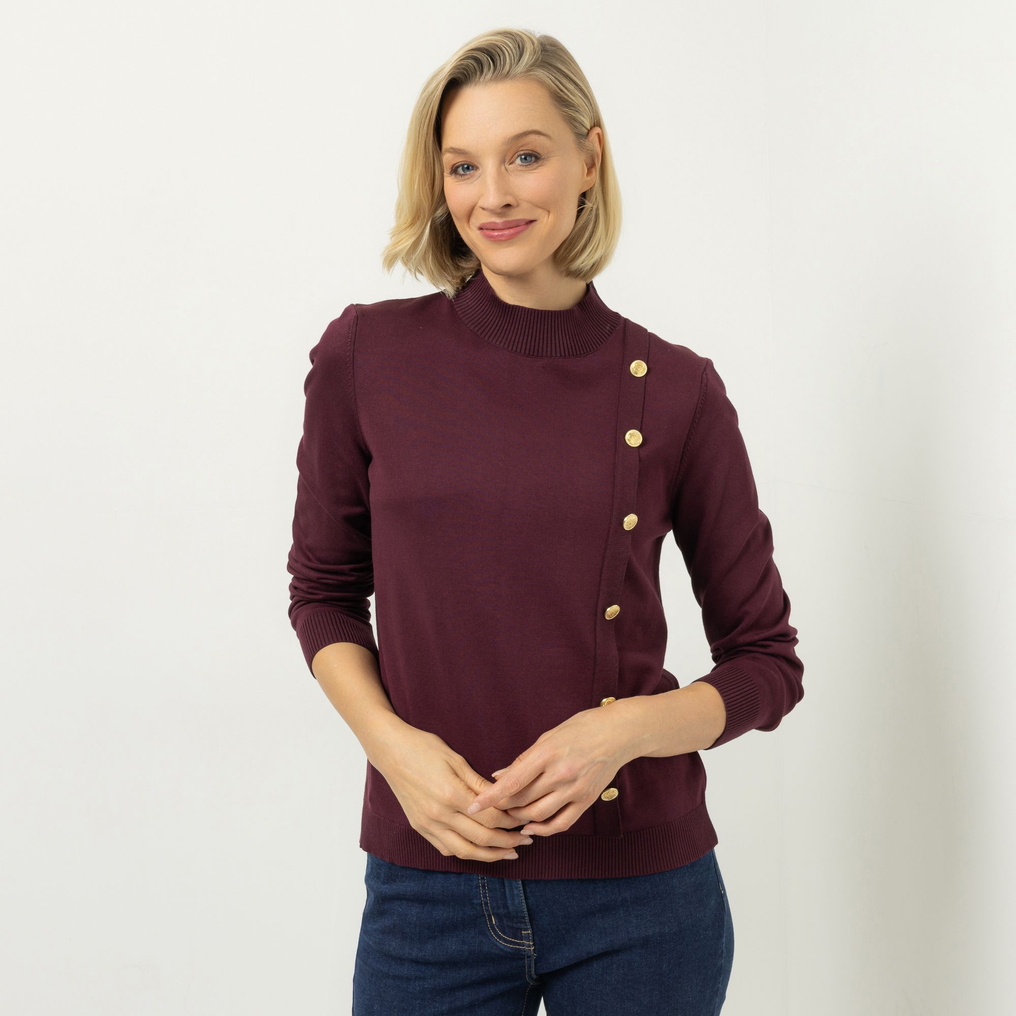 AMINATI® Pullover, langarm Stehkragen Zierknöpfe figurumspielend