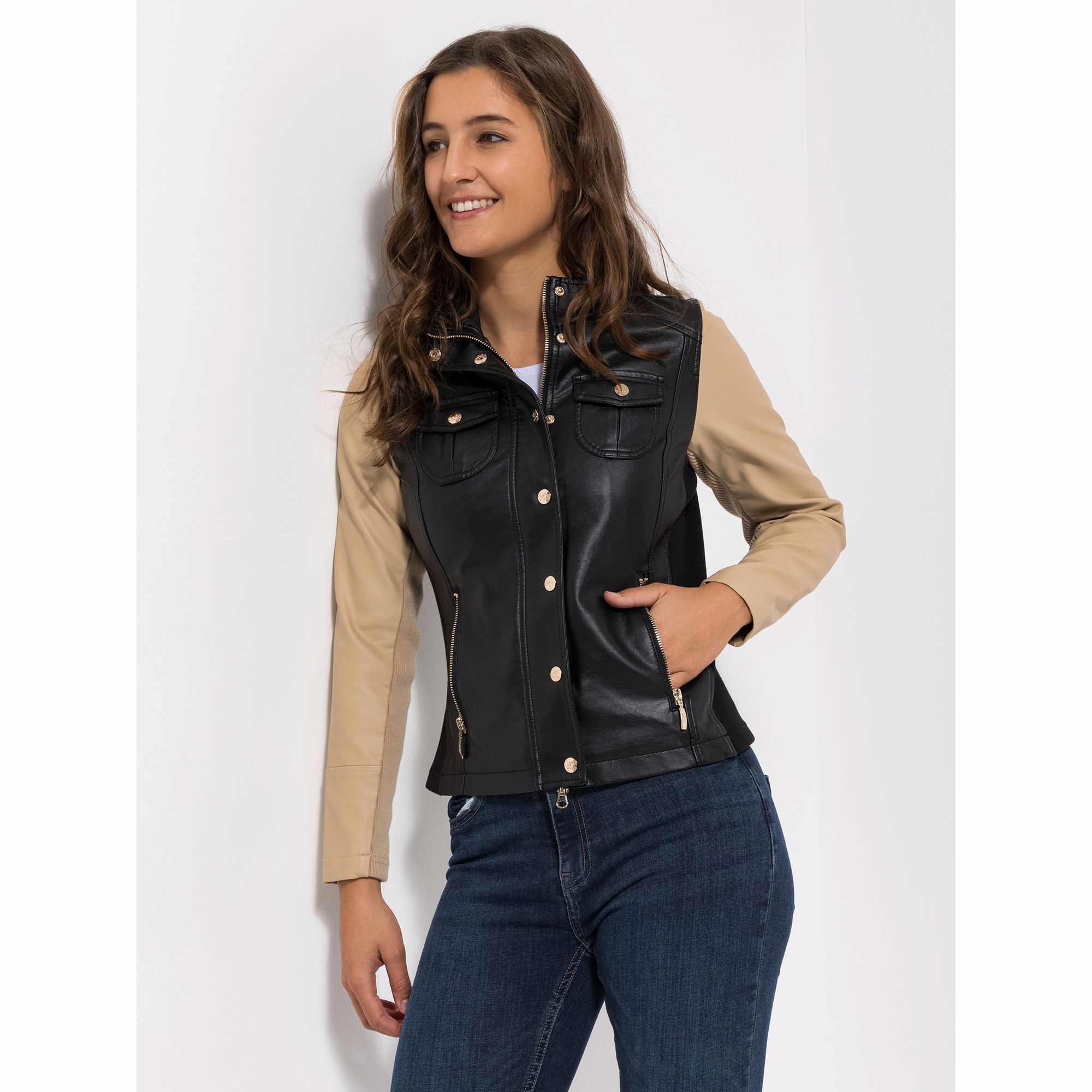 VIA MILANO Jacke, 1/1-Arm Stehkragen Eingrifftaschen Lederimitat