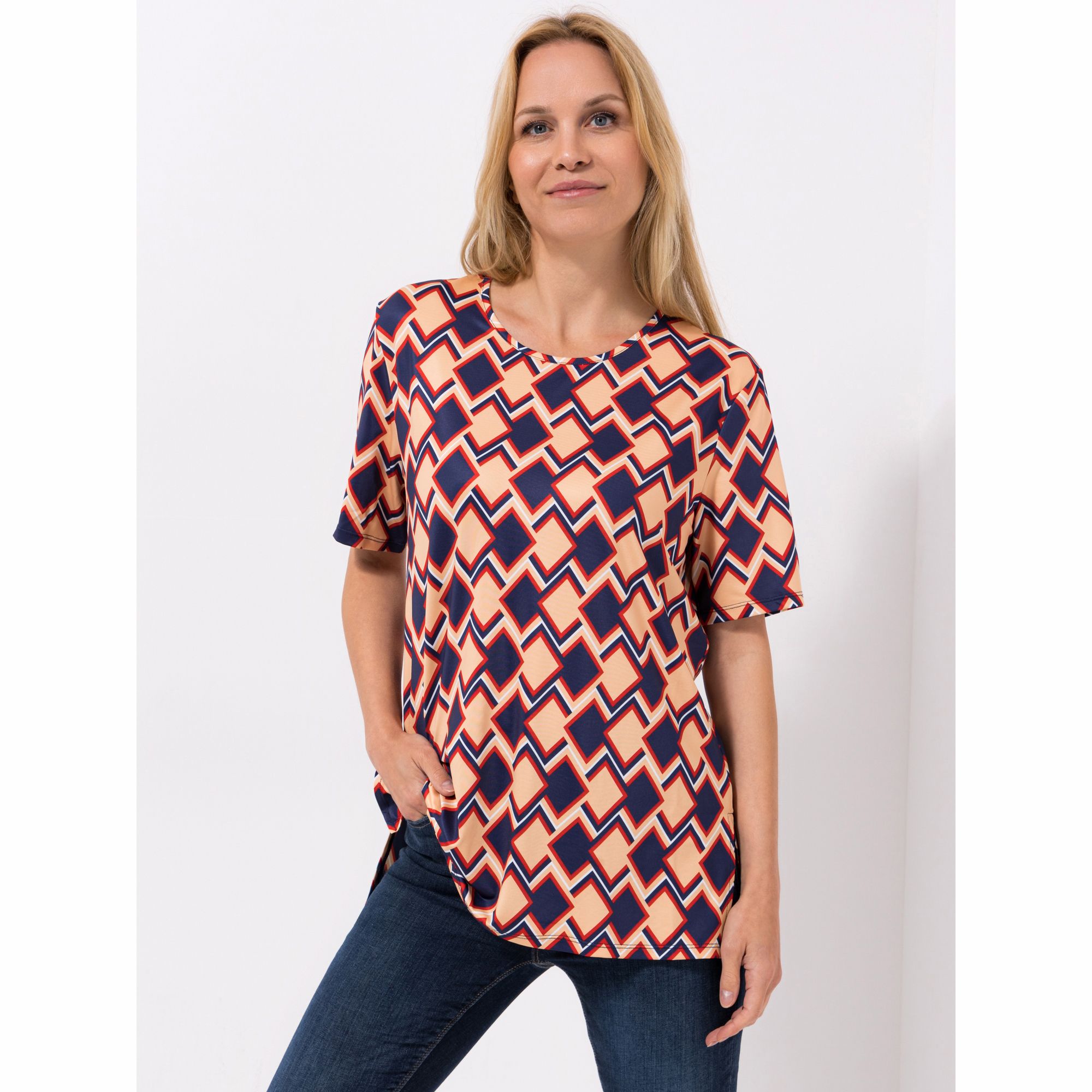 IN-PRINT Shirt, 1/2-Arm Rundhalsausschnitt Seitenschlitze grafischer Druck