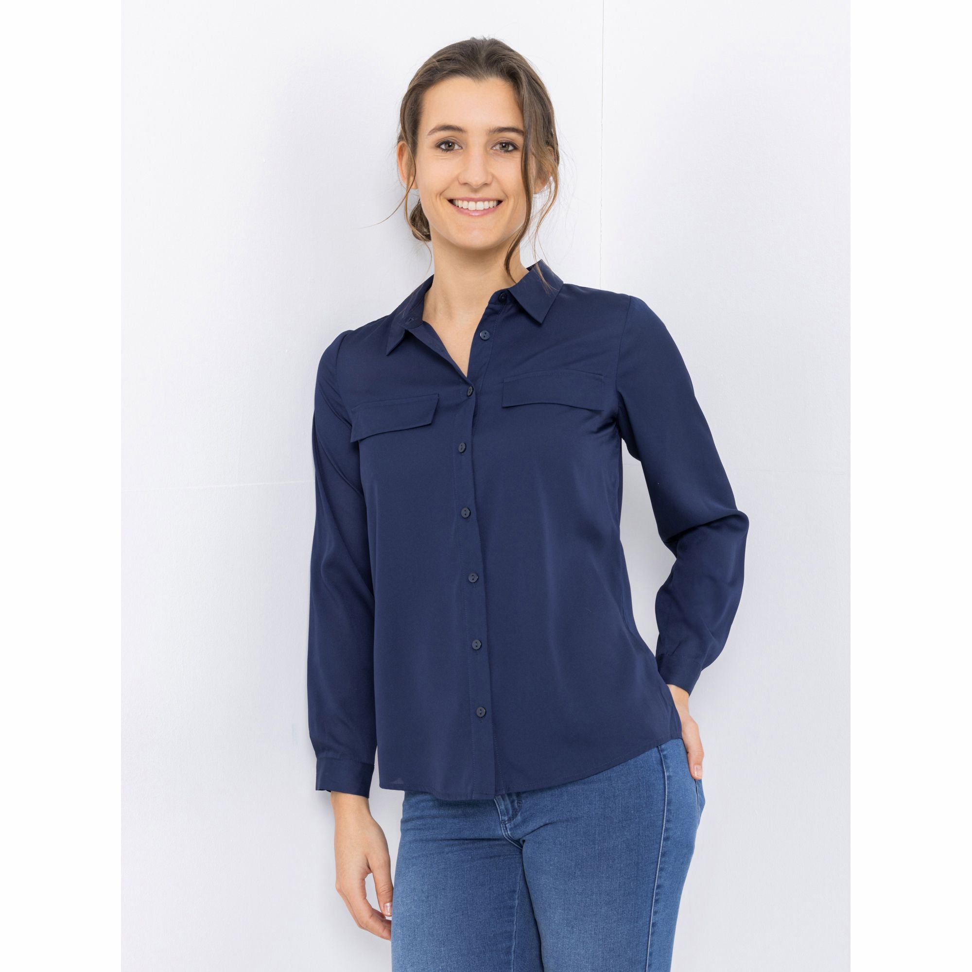 VIA MILANO Bluse, 1/1-Arm Hemdkragen Knopfleiste figurumspielend