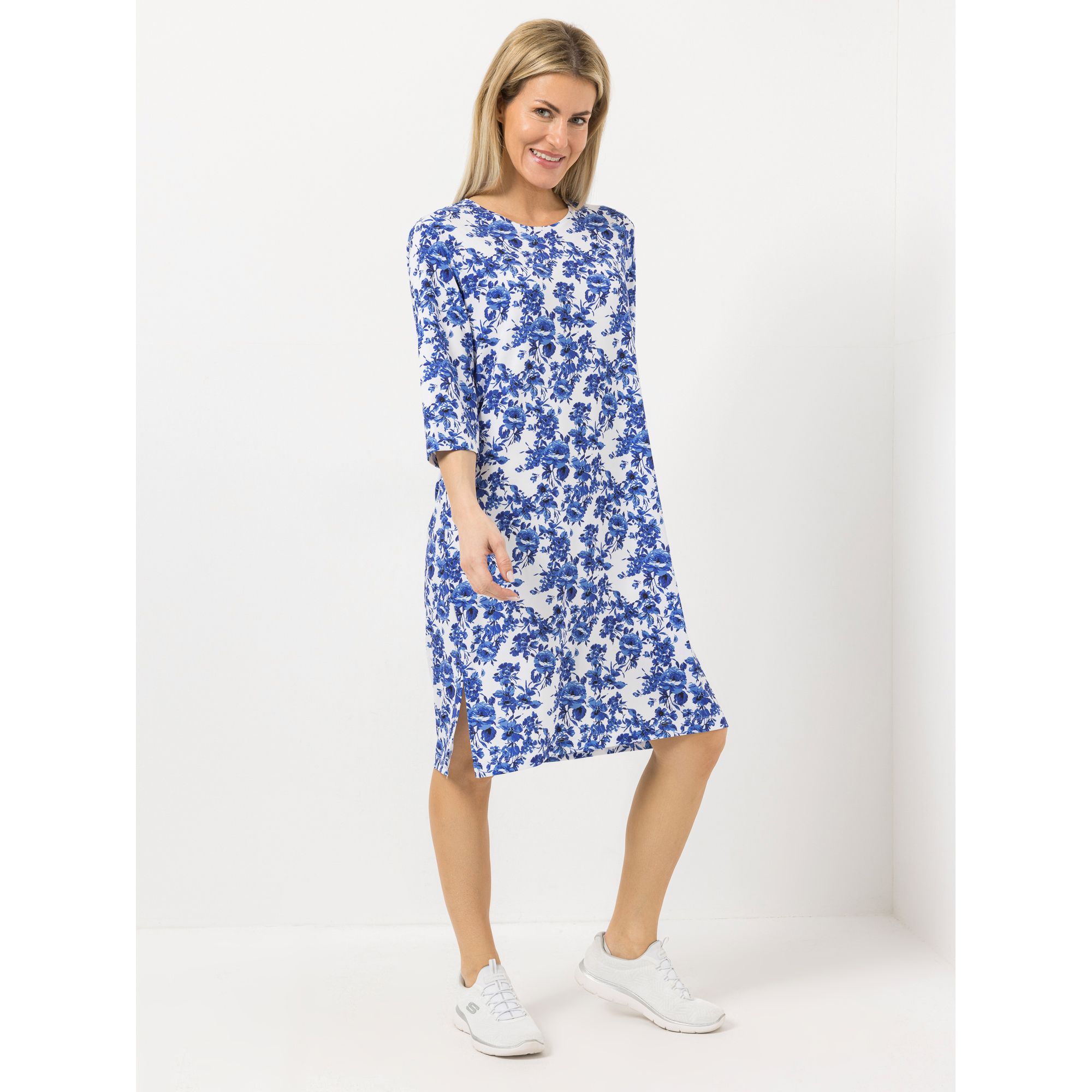 IN-PRINT Kleid Rundhalsausschnitt 3/4-Arm Blumendruck
