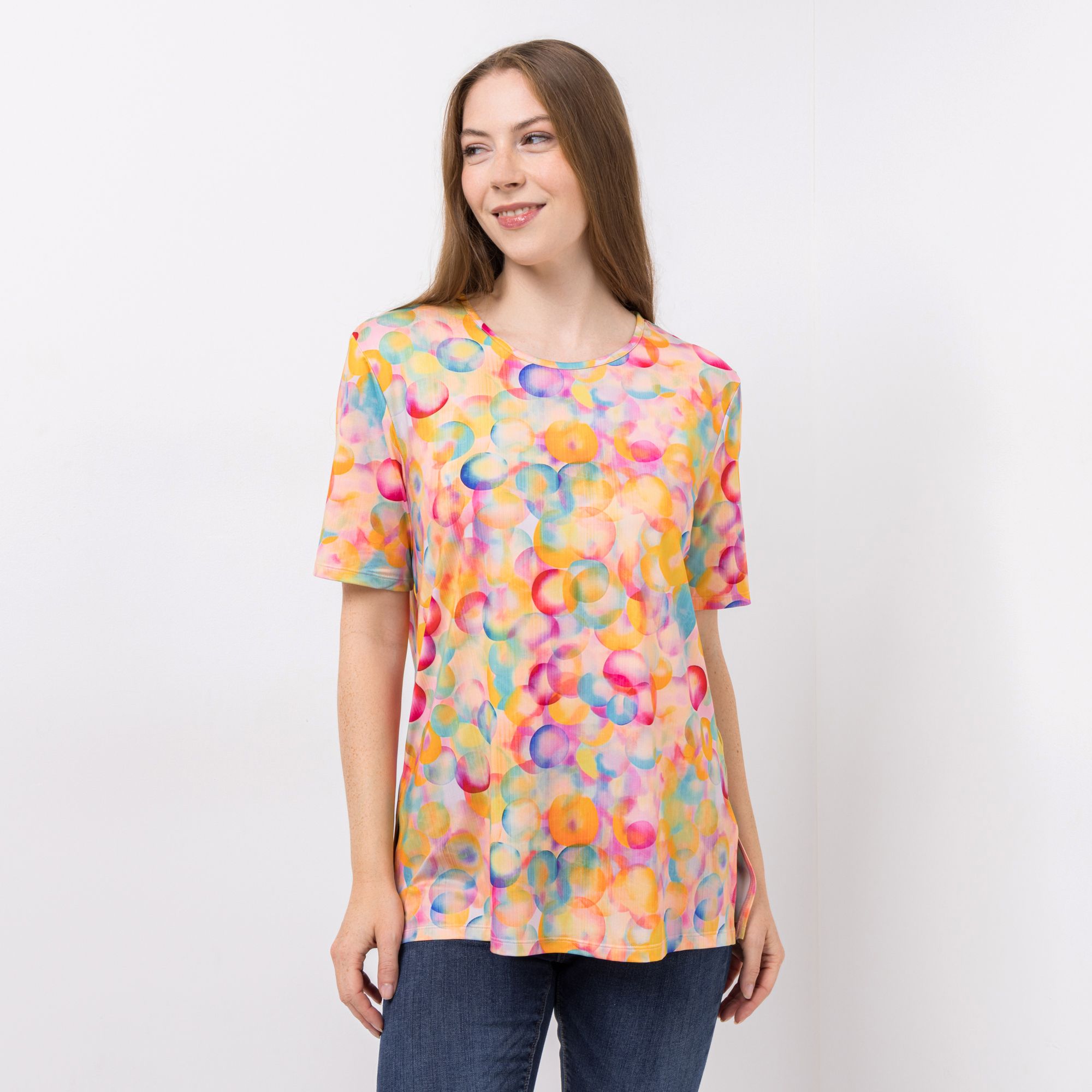 IN-PRINT Jersey-Shirt, 1/2-Arm Rundhalsausschnitt Seitenschlitze Leger weit