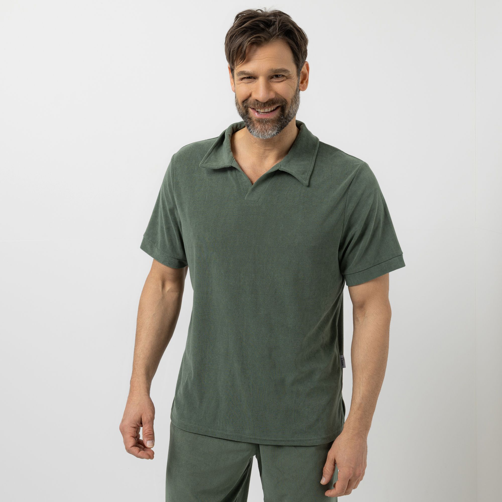 MEN'S TOUCH Poloshirt V-Ausschnitt Frottee mit Seitenschlitzen