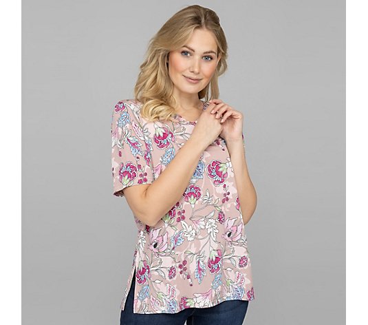 IN-PRINT Shirt, 1/2-Arm V-Ausschnitt Seitenschlitze Blumendruck