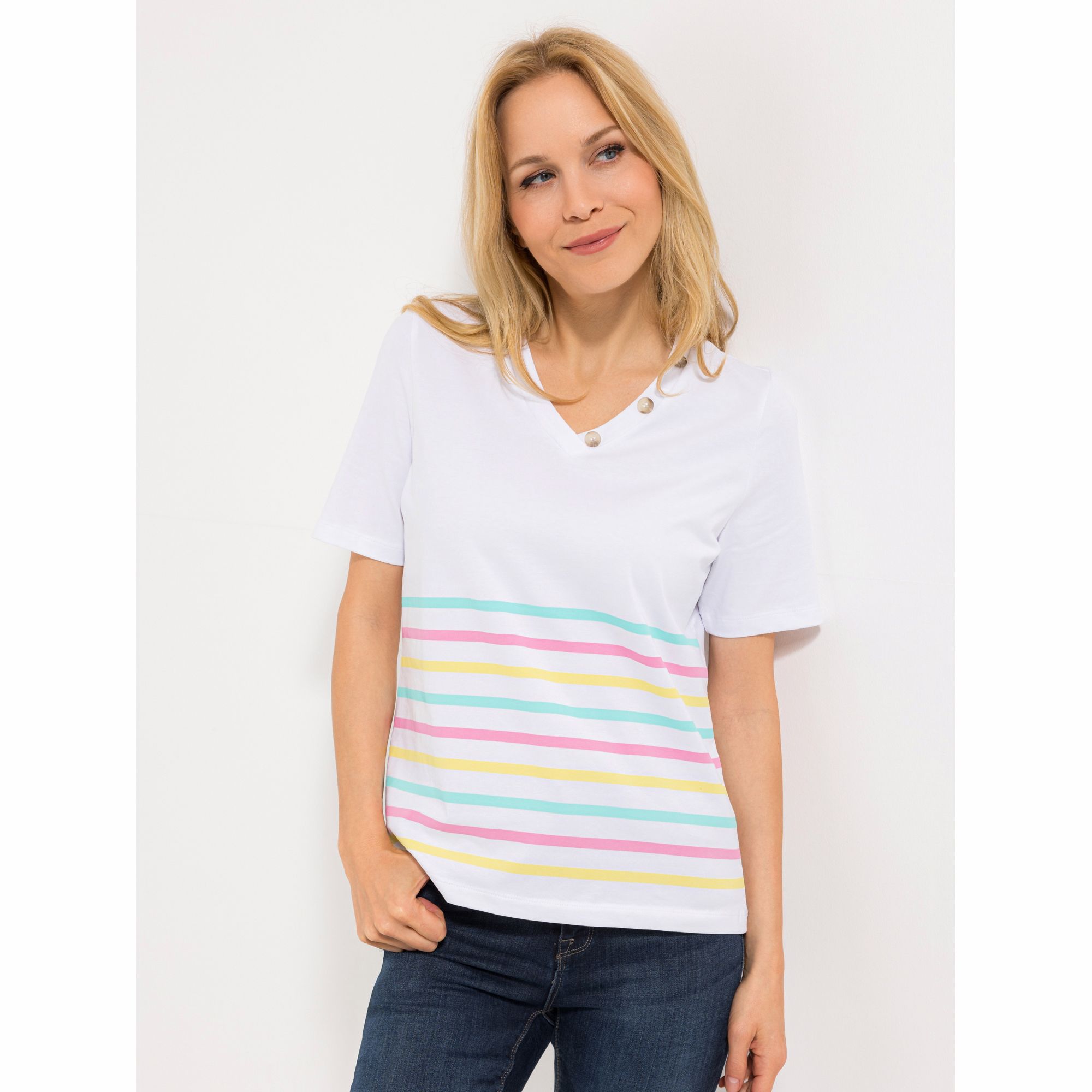 DENIM & CO. Shirt, 1/2-Arm V-Ausschnitt 95% Bio-Baumwolle figurumspielend