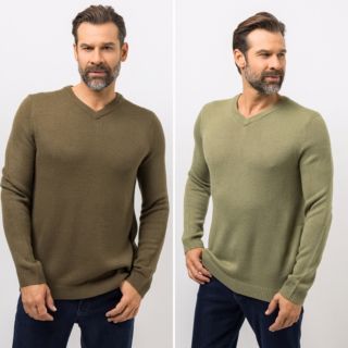 DENIM & CO. Doppelpack Herren Pullover V-Ausschnitt Cashmeregriff