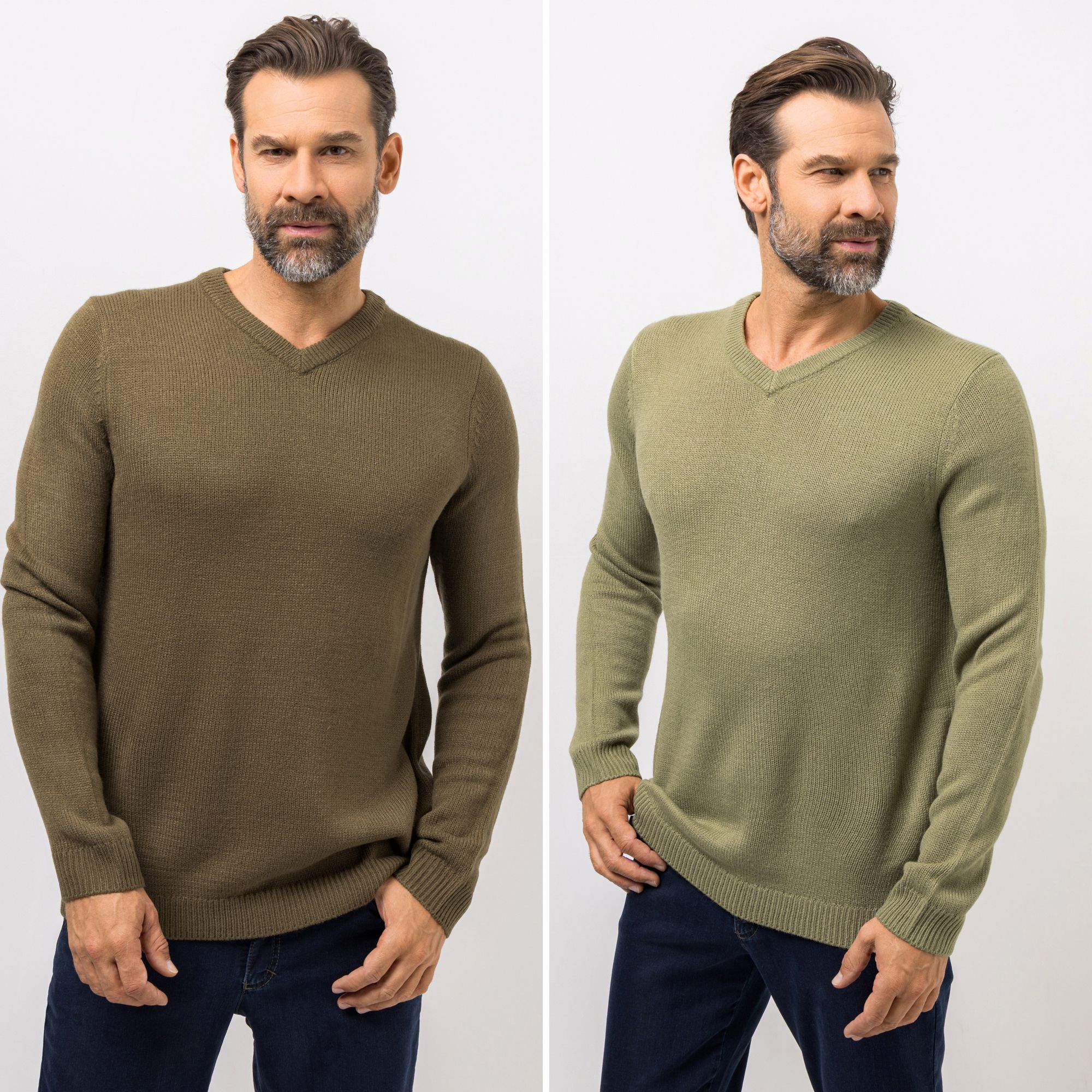 DENIM & CO. Doppelpack Herren Pullover V-Ausschnitt Cashmeregriff