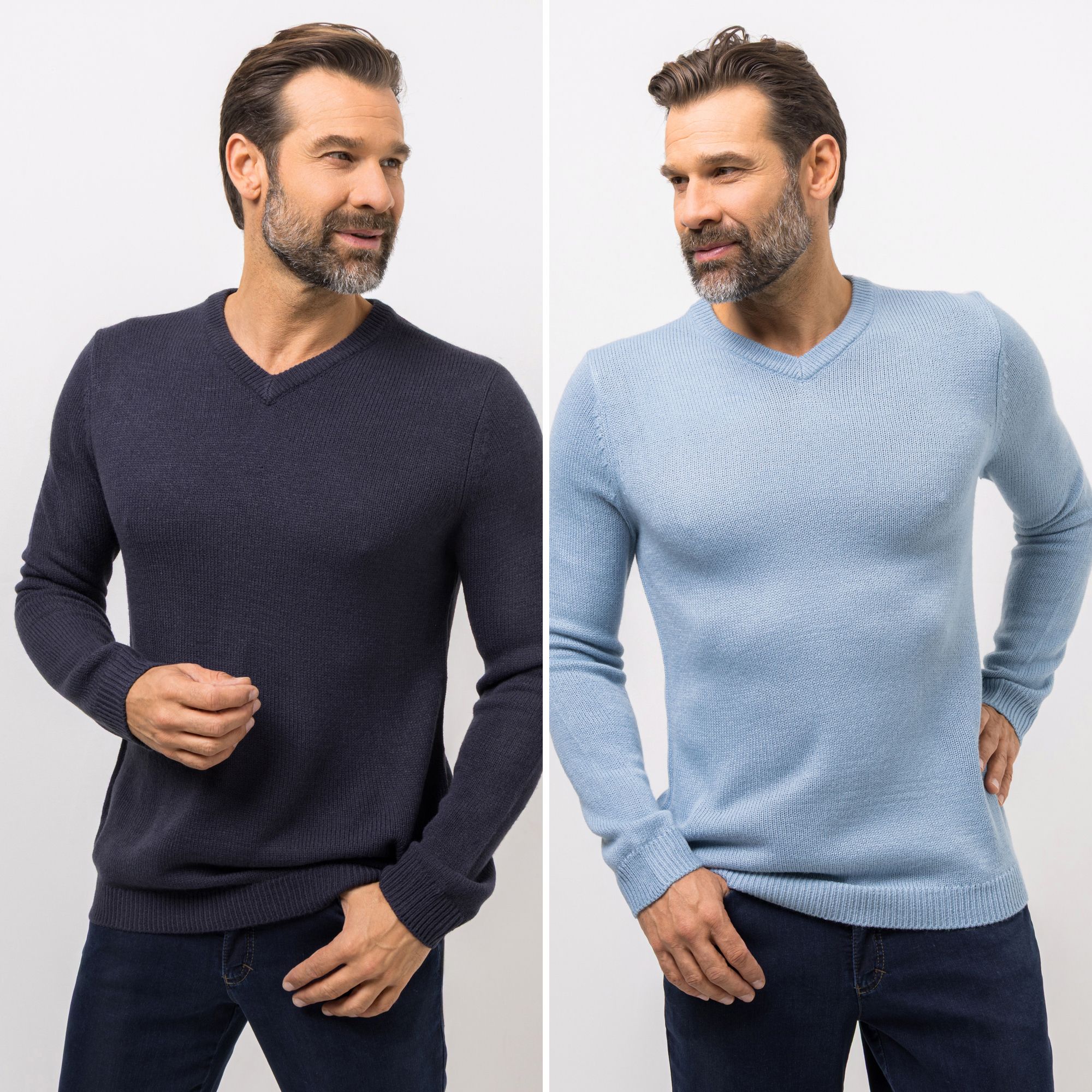 DENIM & CO. Doppelpack Herren Pullover V-Ausschnitt Cashmeregriff