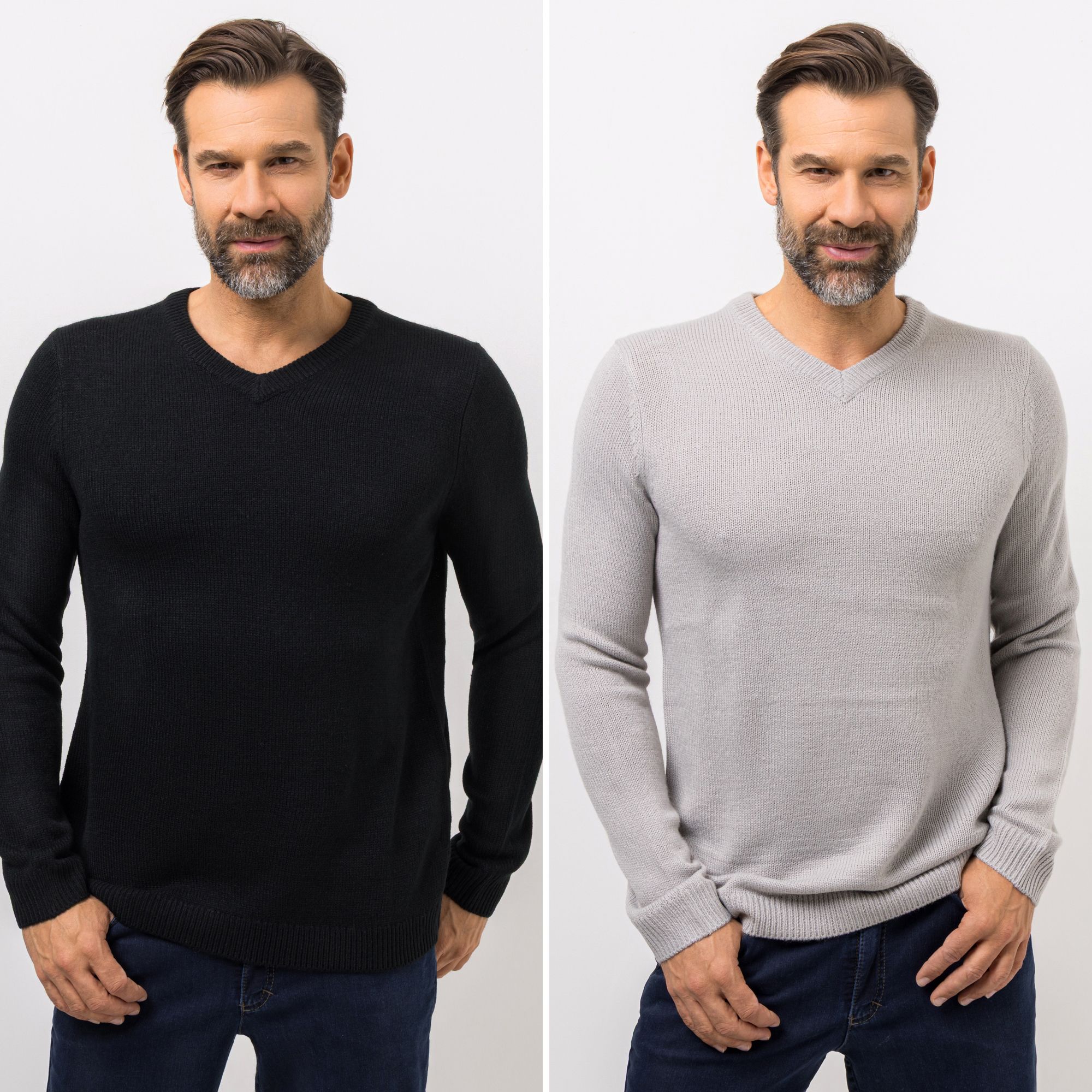 DENIM & CO. Doppelpack Herren Pullover V-Ausschnitt Cashmeregriff
