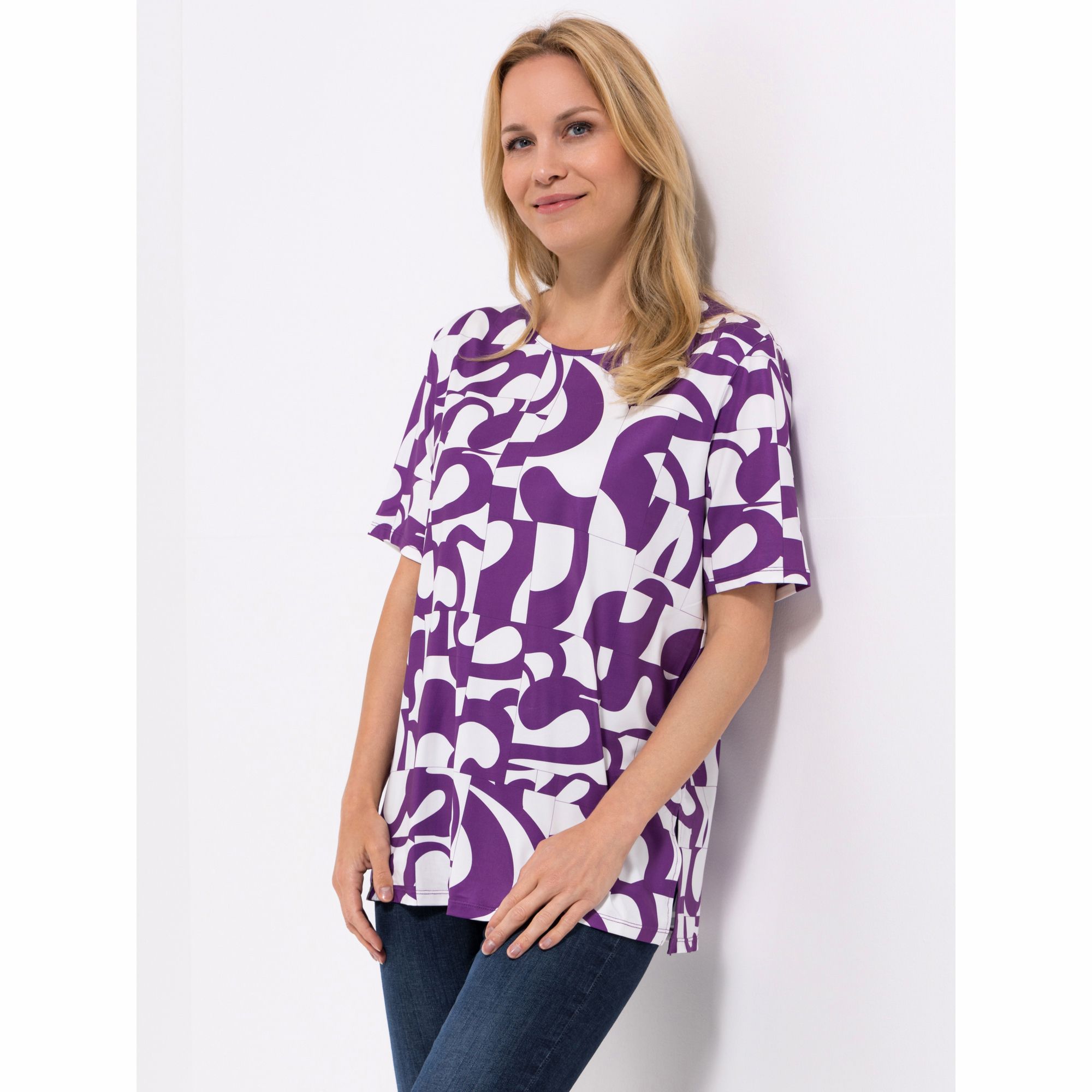 IN-PRINT Shirt, 1/2-Arm Rundhalsausschnitt Seitenschlitze leger-weit