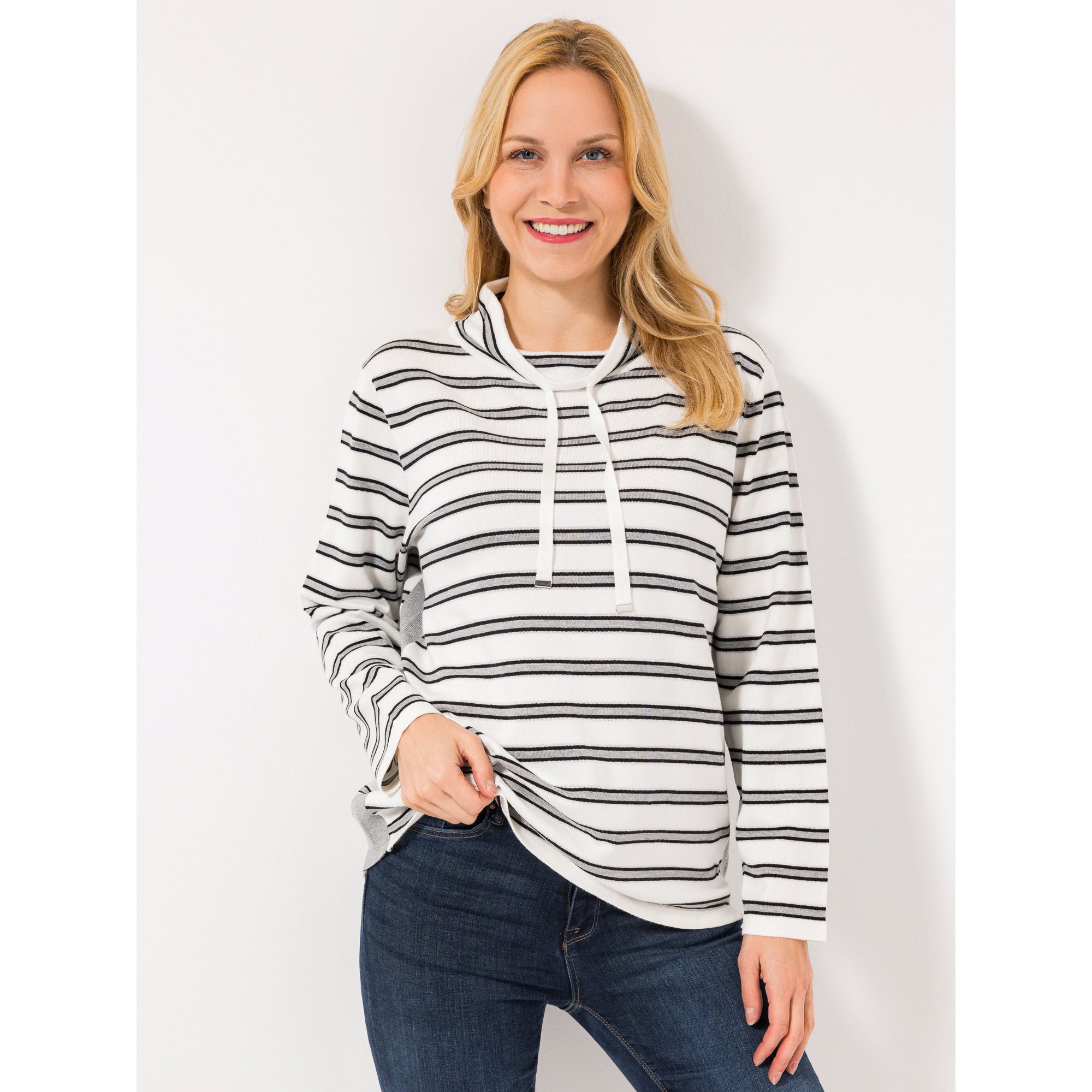 DENIM & CO. Sweatshirt Stehkragen Bindeband leger weit