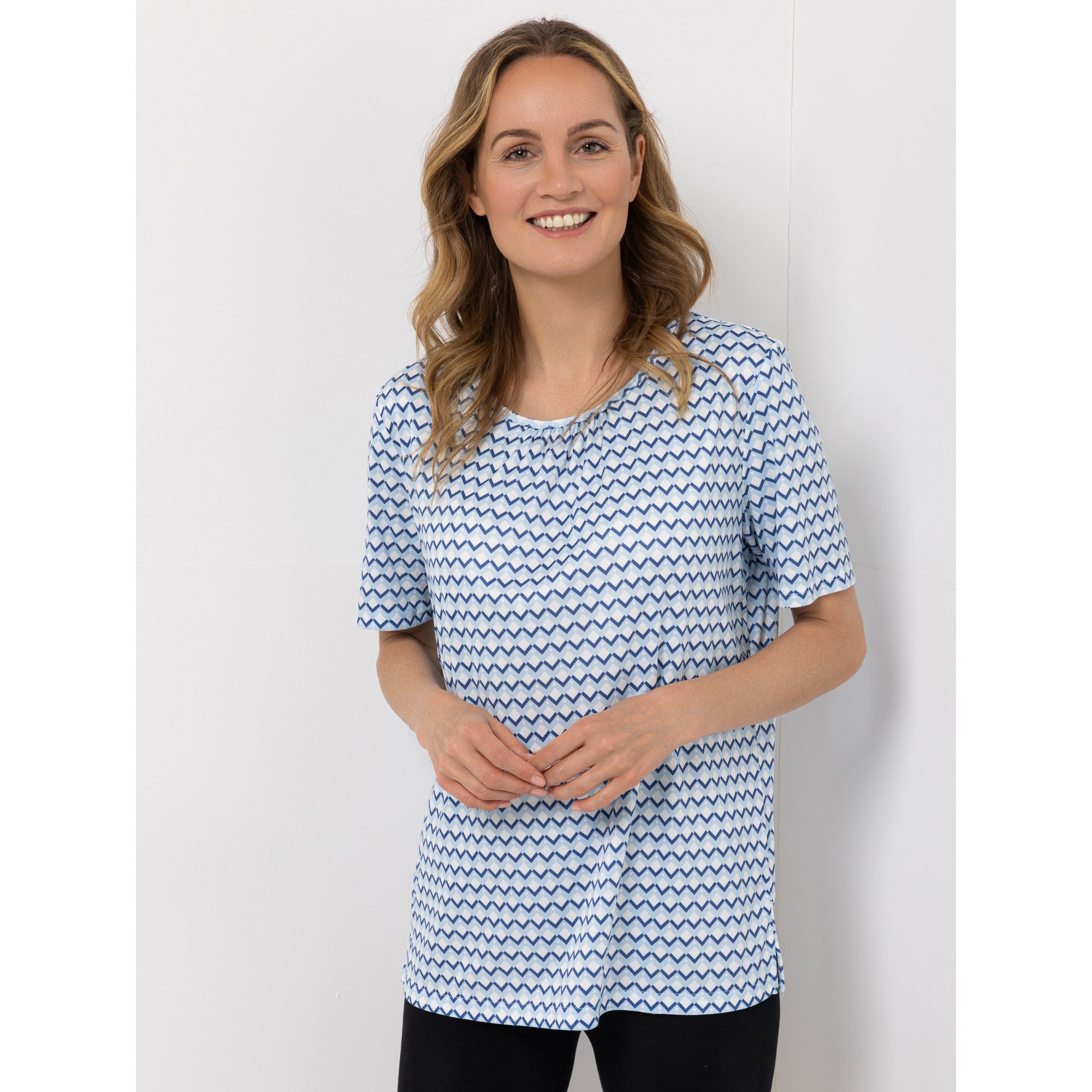 JERYMOOD HOMEWEAR Shirt, 1/2-Arm Mikrofaser Raffung am Ausschnitt Allover-Print