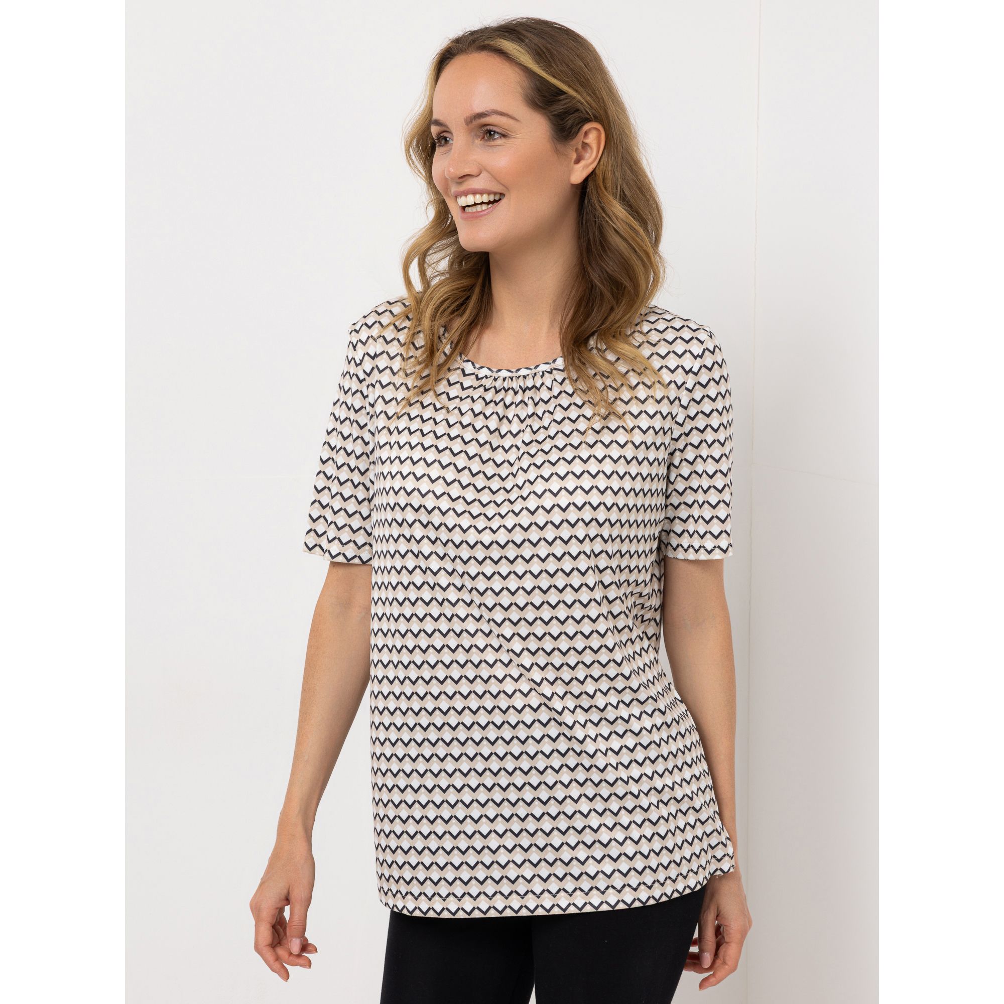 JERYMOOD HOMEWEAR Shirt, 1/2-Arm Mikrofaser Raffung am Ausschnitt Allover-Print