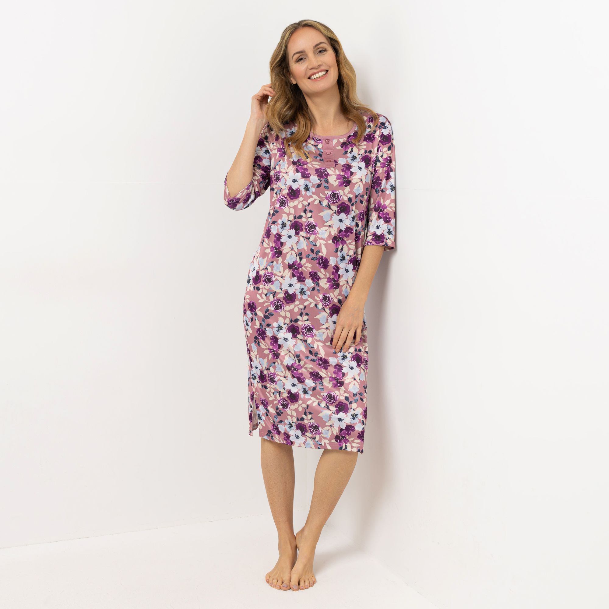 LITTLE ROSE Nachthemd, 3/4-Arm Mikrofaser Rundhalsausschnitt bedruckt