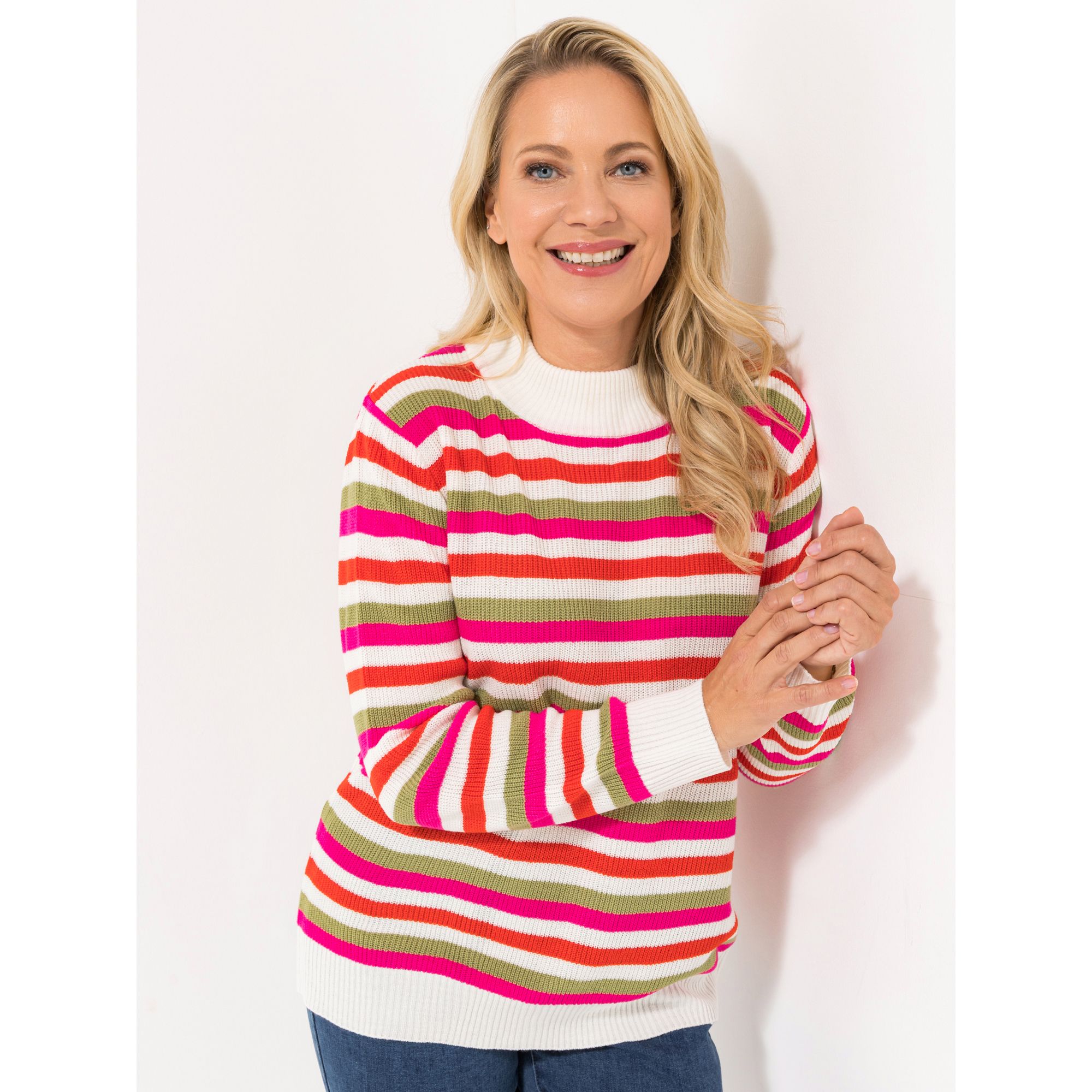 CASHMASOFT Pullover, 1/1-Arm Stehkragen gestreift figurumspielend